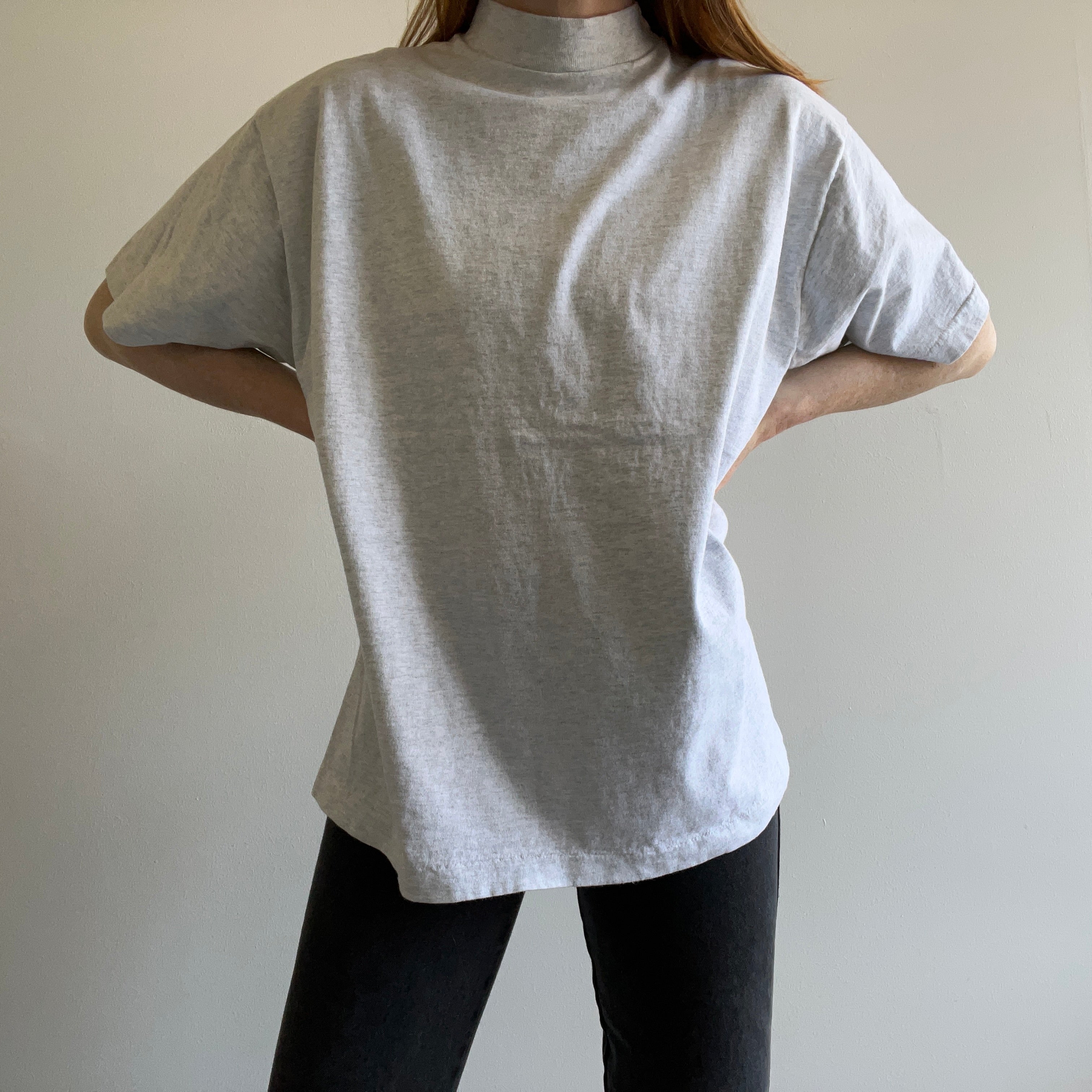 1990s Mock Neck Blank Gray T-Shirt by BVD