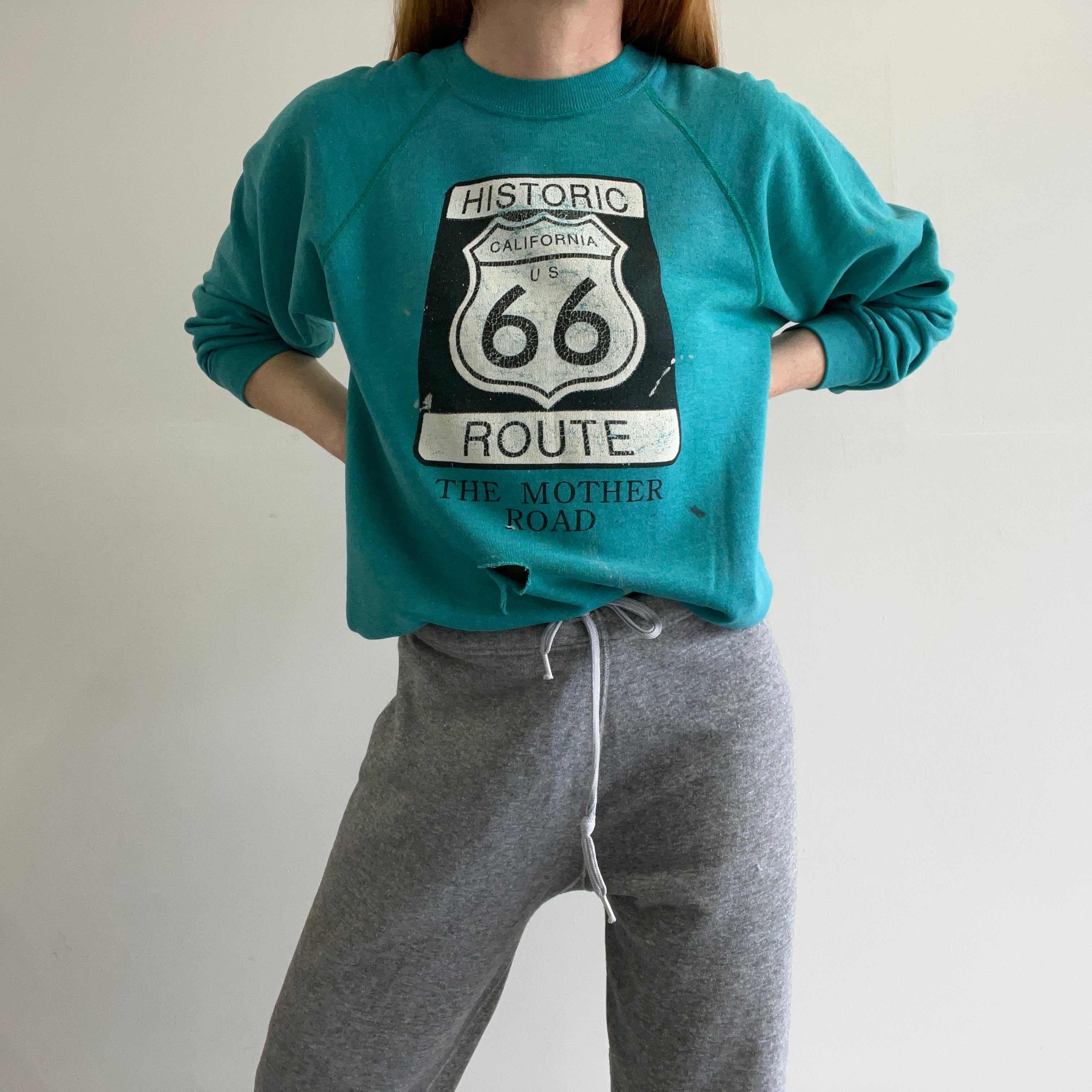 1980s Route 66 - The Mother Road - Sweat-shirt totalement battu à l'avant et à l'arrière