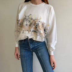 1980/90s Pit Stained and Worn Forest Animal Rolled Neck Sweatshirt