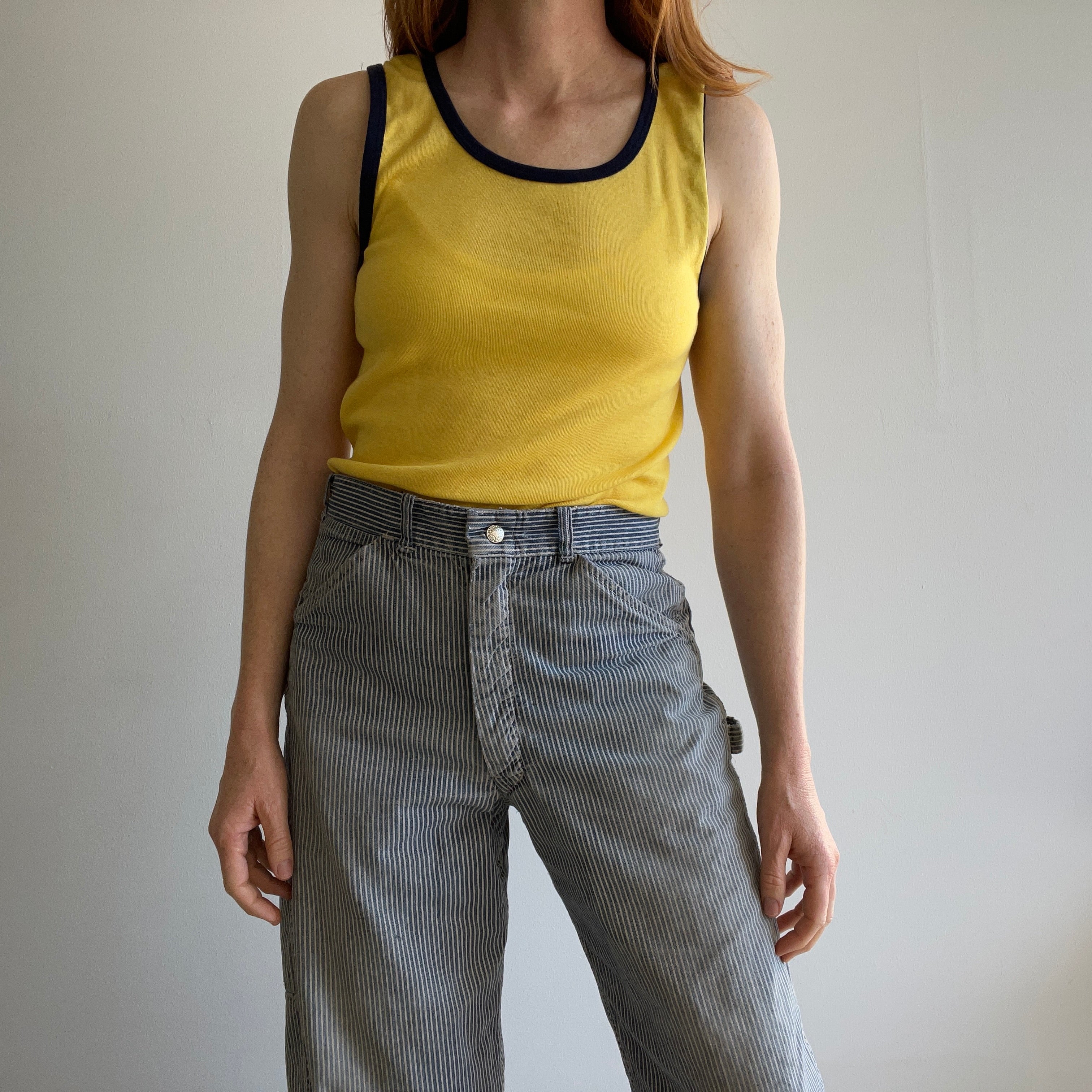 1970s Yellow with Navy Piping Knit Tank Top