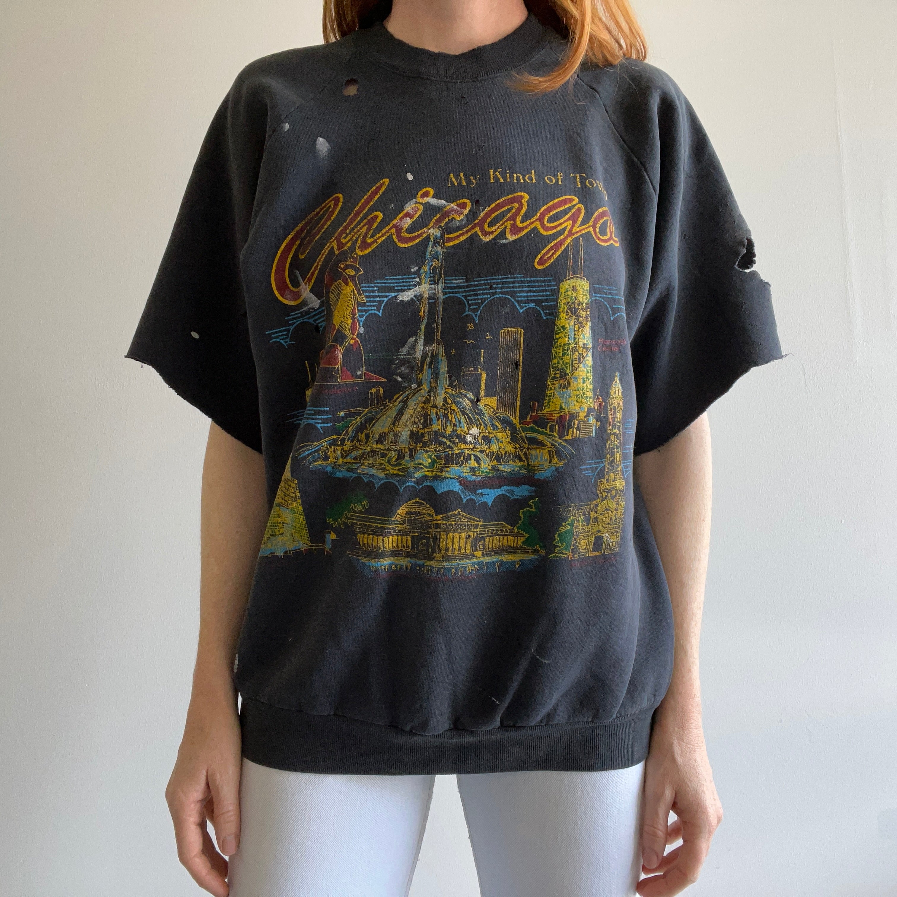 1980s Very Beat Up Chicago Graphic Cut Sleeve Sweatshirt - THIS. IS. RAD.