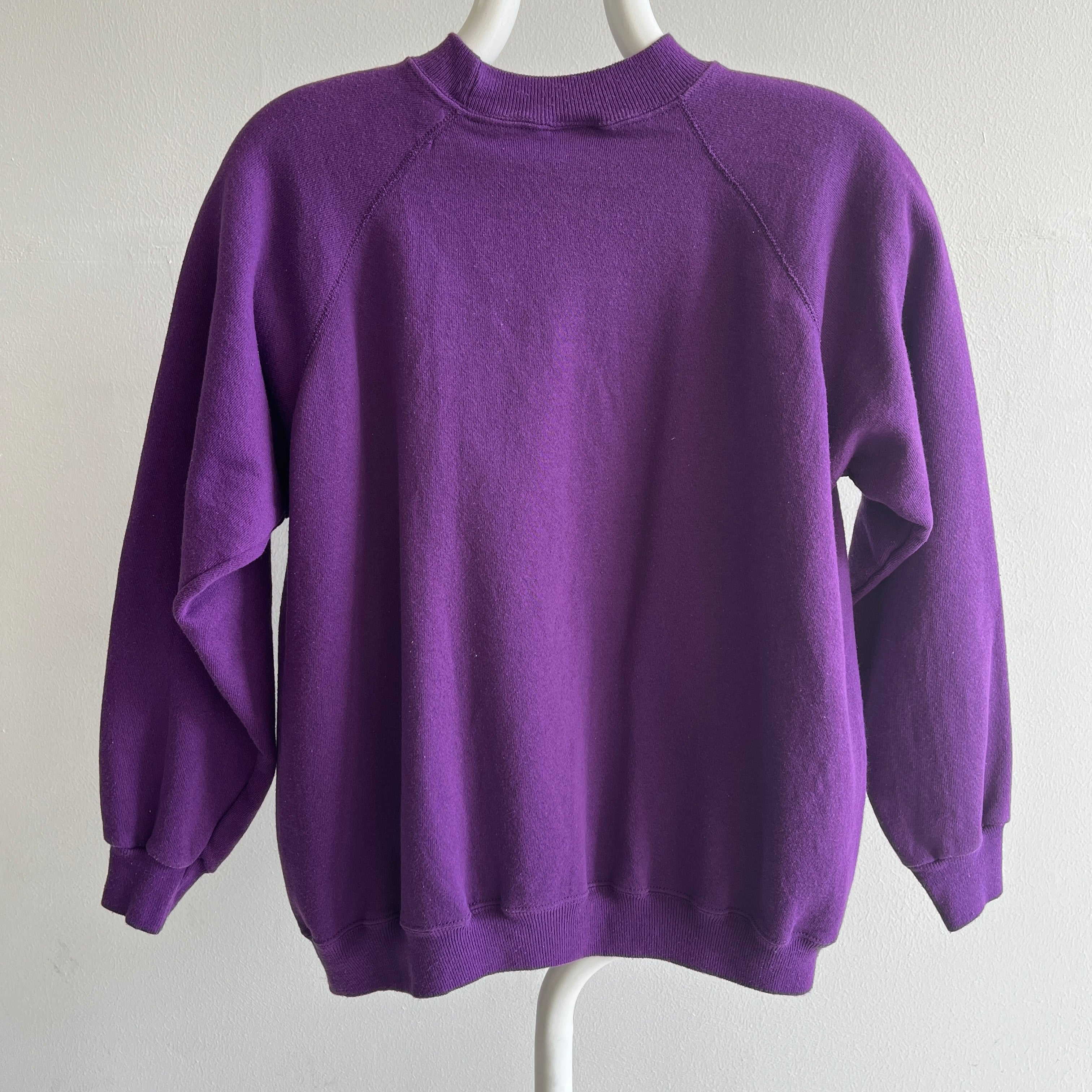 1990s Hanes Her Way Blank Purple Raglan Sweatshirt