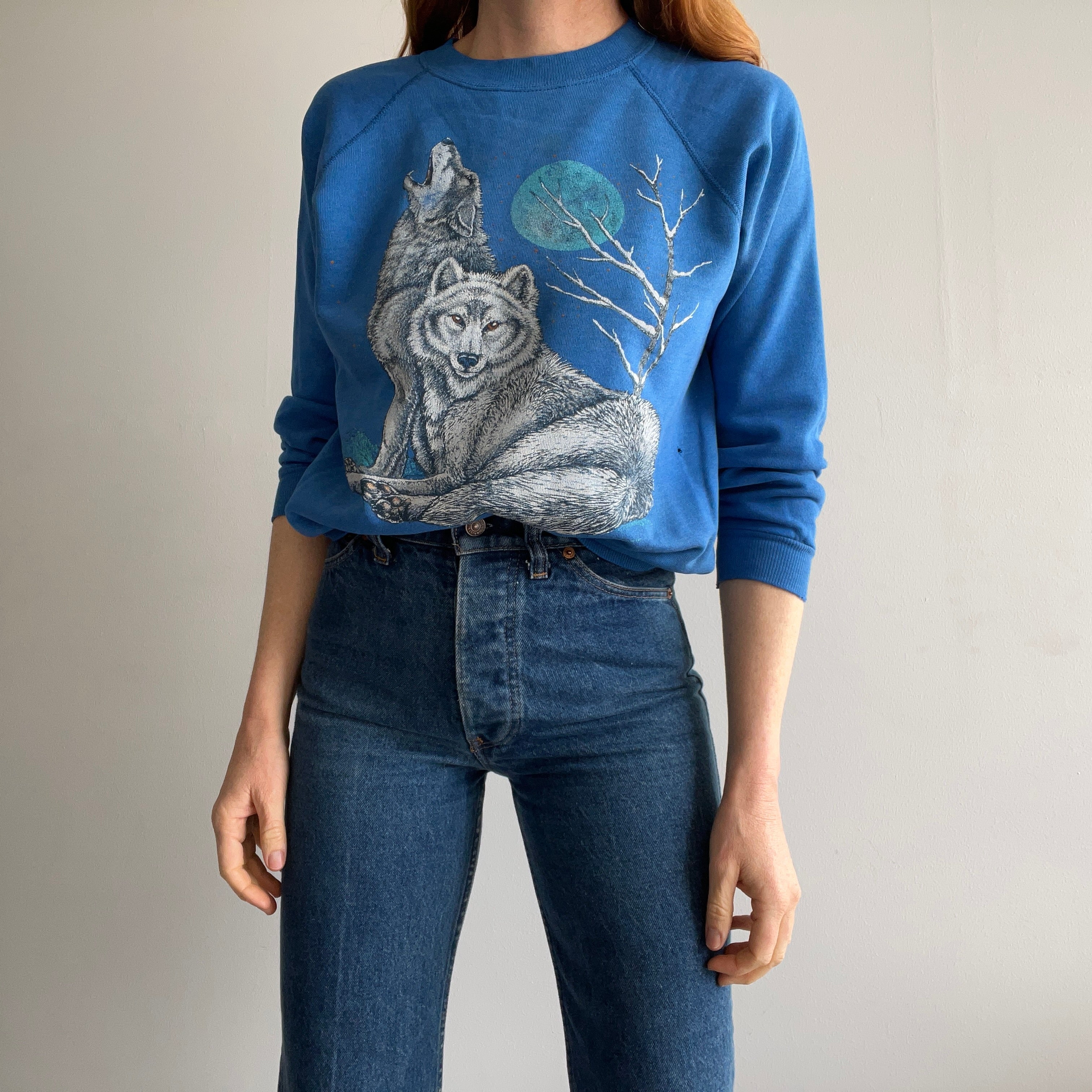 1980s Wolf Animal Sweatshirt - WOW