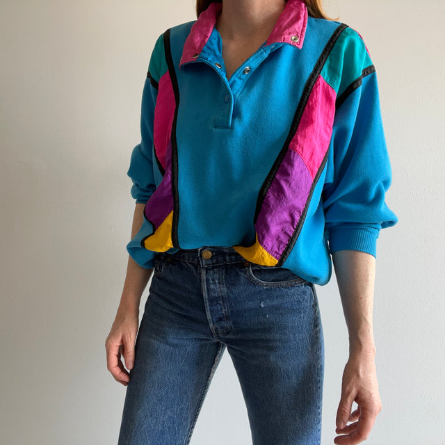 1980s Active Grandma Mock Neck Sweatshirt WITH Pockets