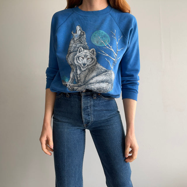 1980s Wolf Animal Sweatshirt - WOW