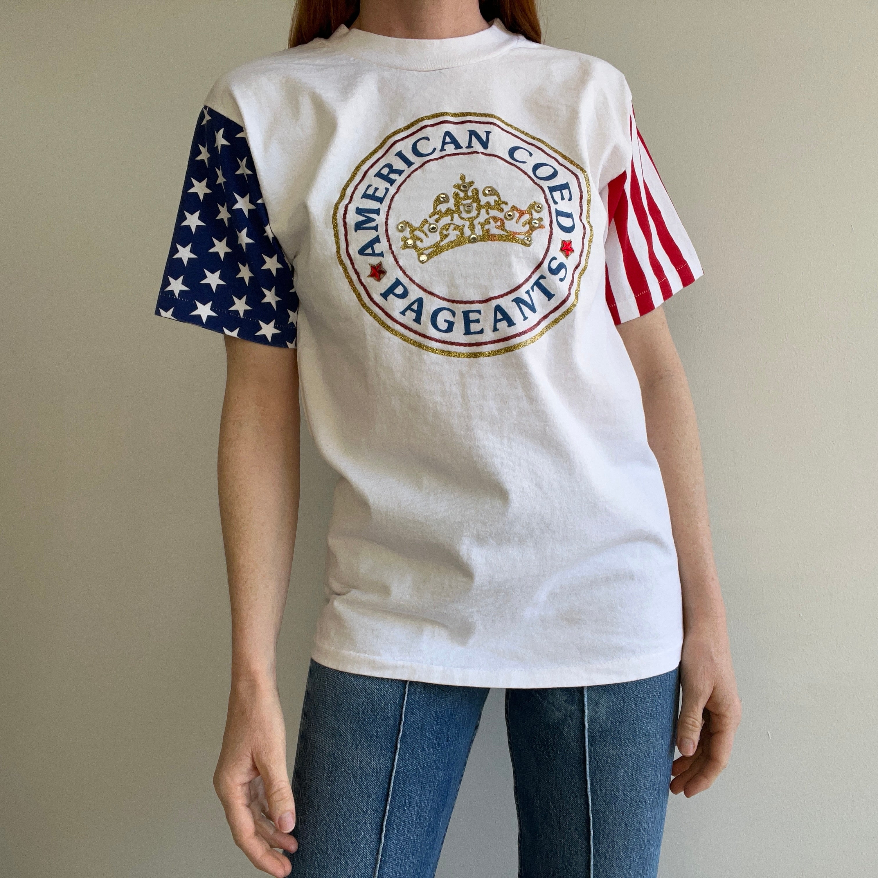 1980/90s American Co-Ed Pageants Bedazzled Cotton T-Shirt