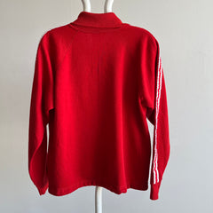 1970s Rusty Double Stripe Mock Neck Zip Up - So Soft and Slouchy