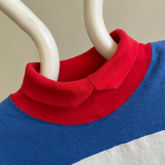 1980s Bonjour Brand Color Block Heavyweight Mock Neck Long Sleeve Shirt - Shoulder Pads!
