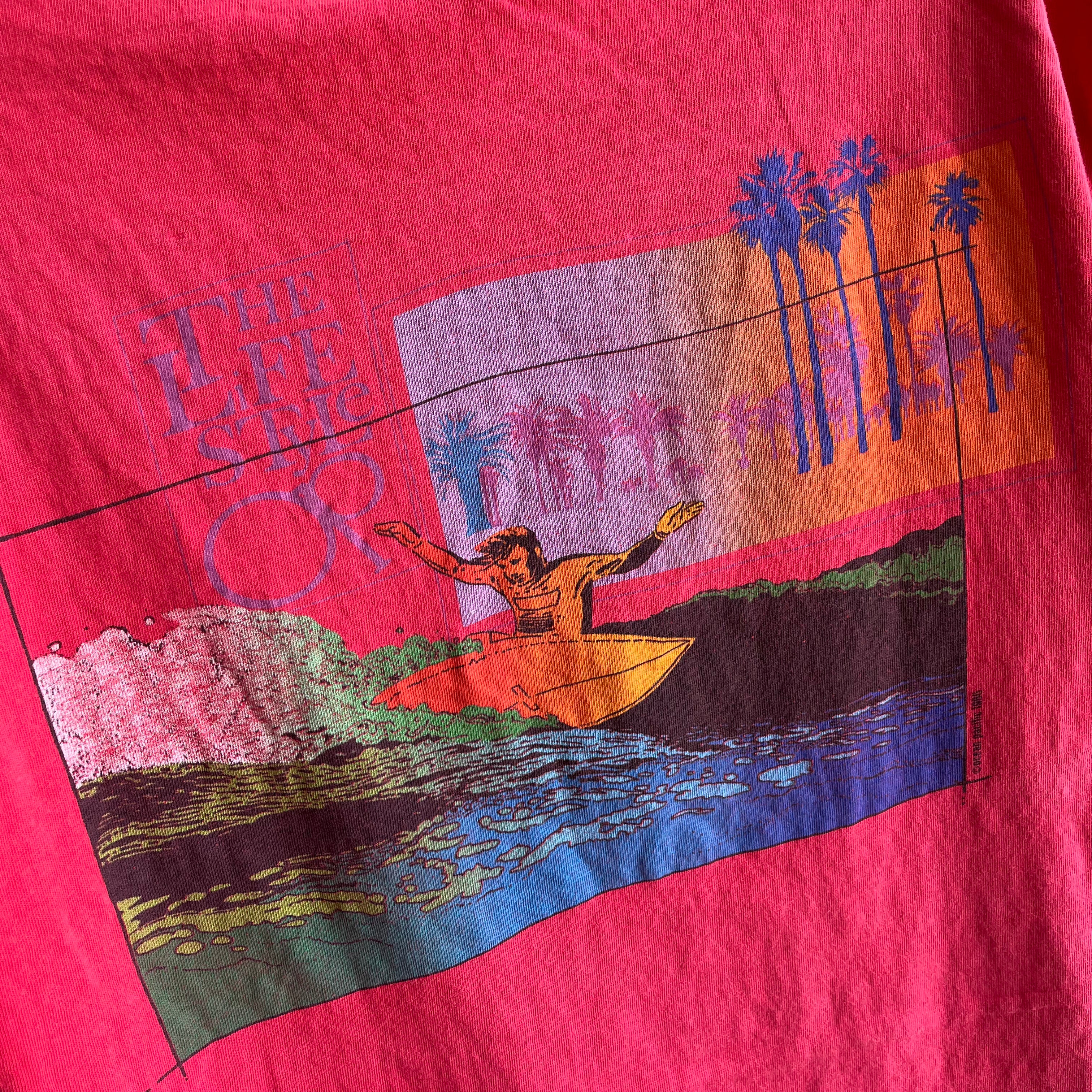 1986 Ocean Pacific Rad Backside Tattered and Worn Surfing T-Shirt