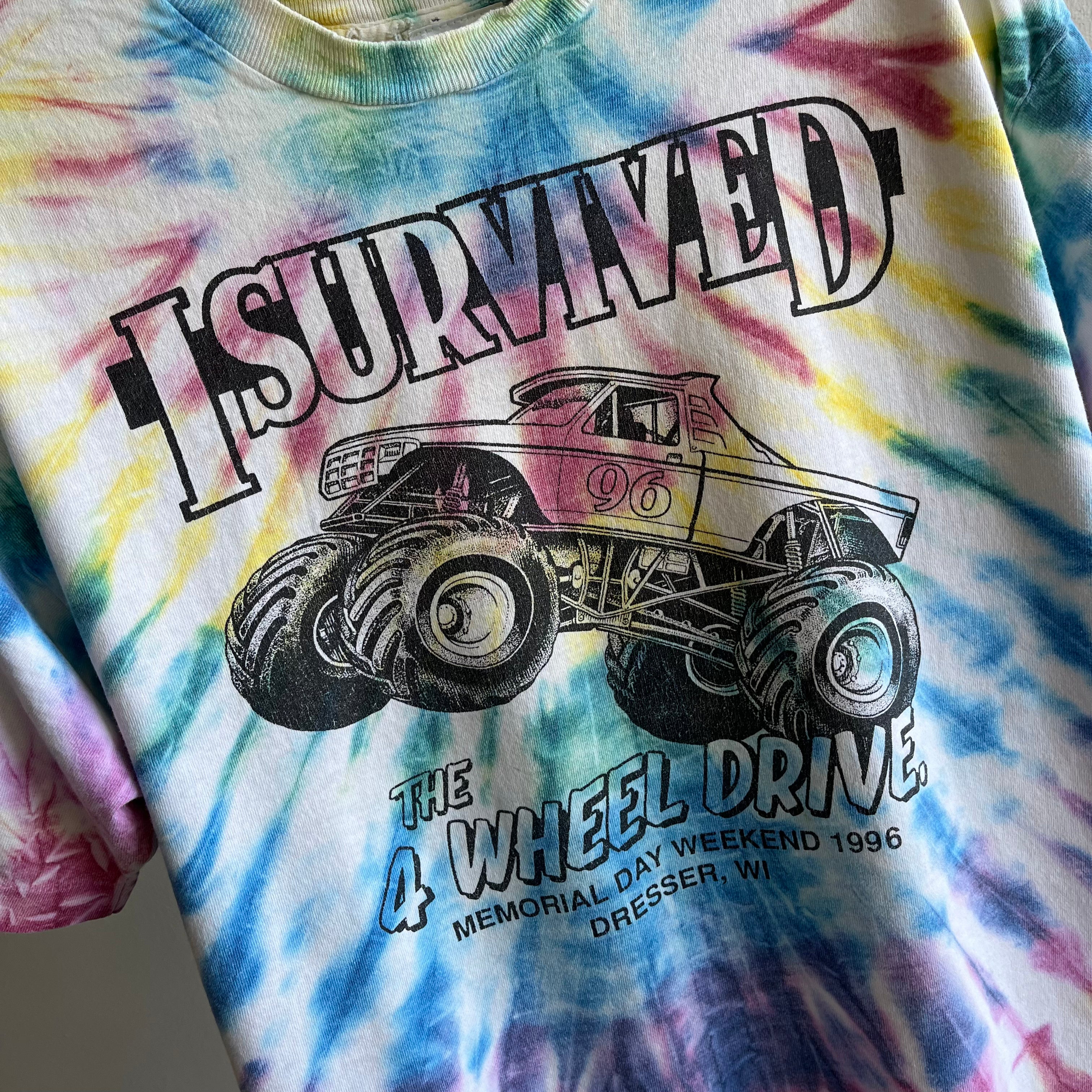 1996 RAD! Four Wheel Drive, Dresser Wisconsin Tie Dye T-Shirt