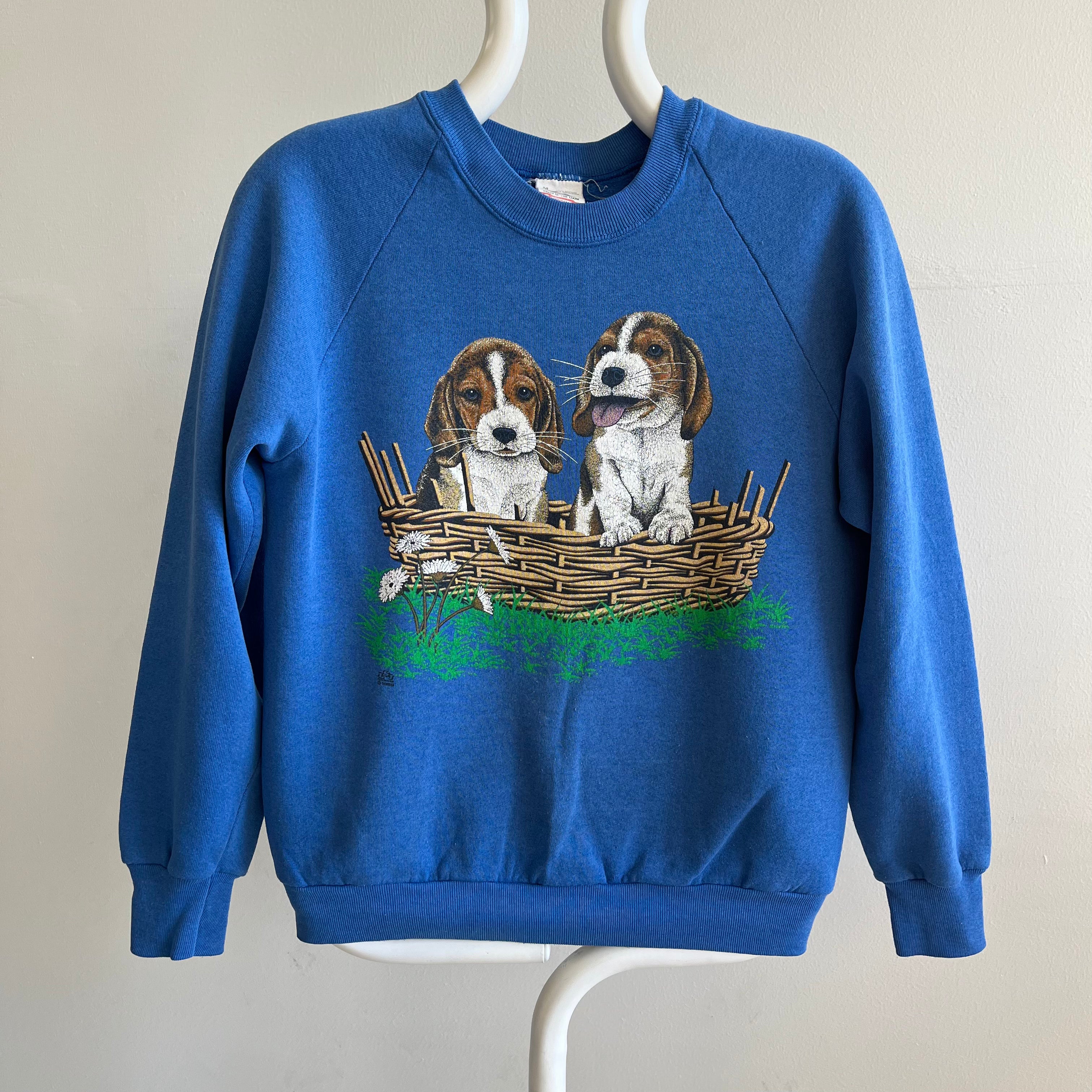 1989 Two Beagle Puppies in a Basket Sweatshirt