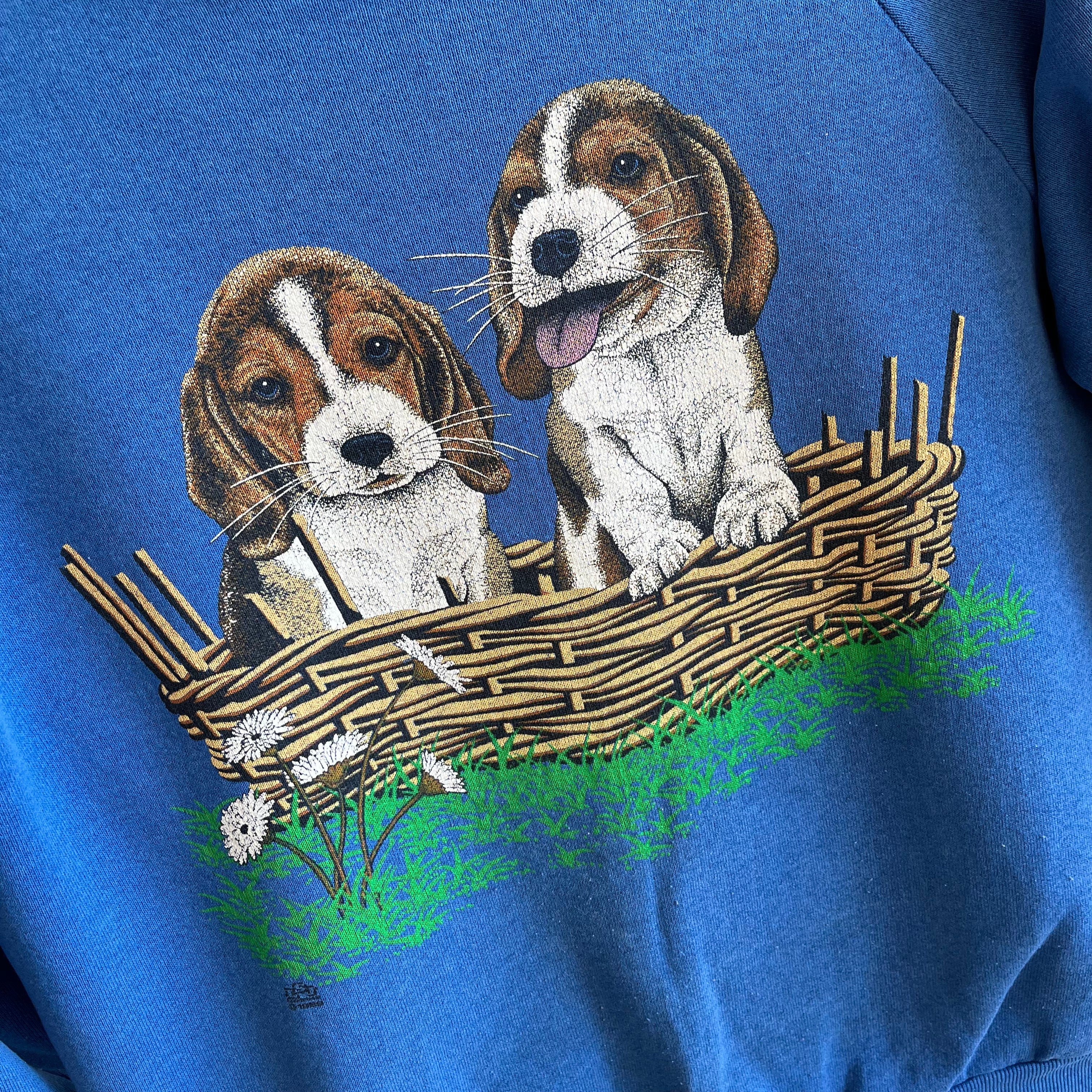 1989 Two Beagle Puppies in a Basket Sweatshirt