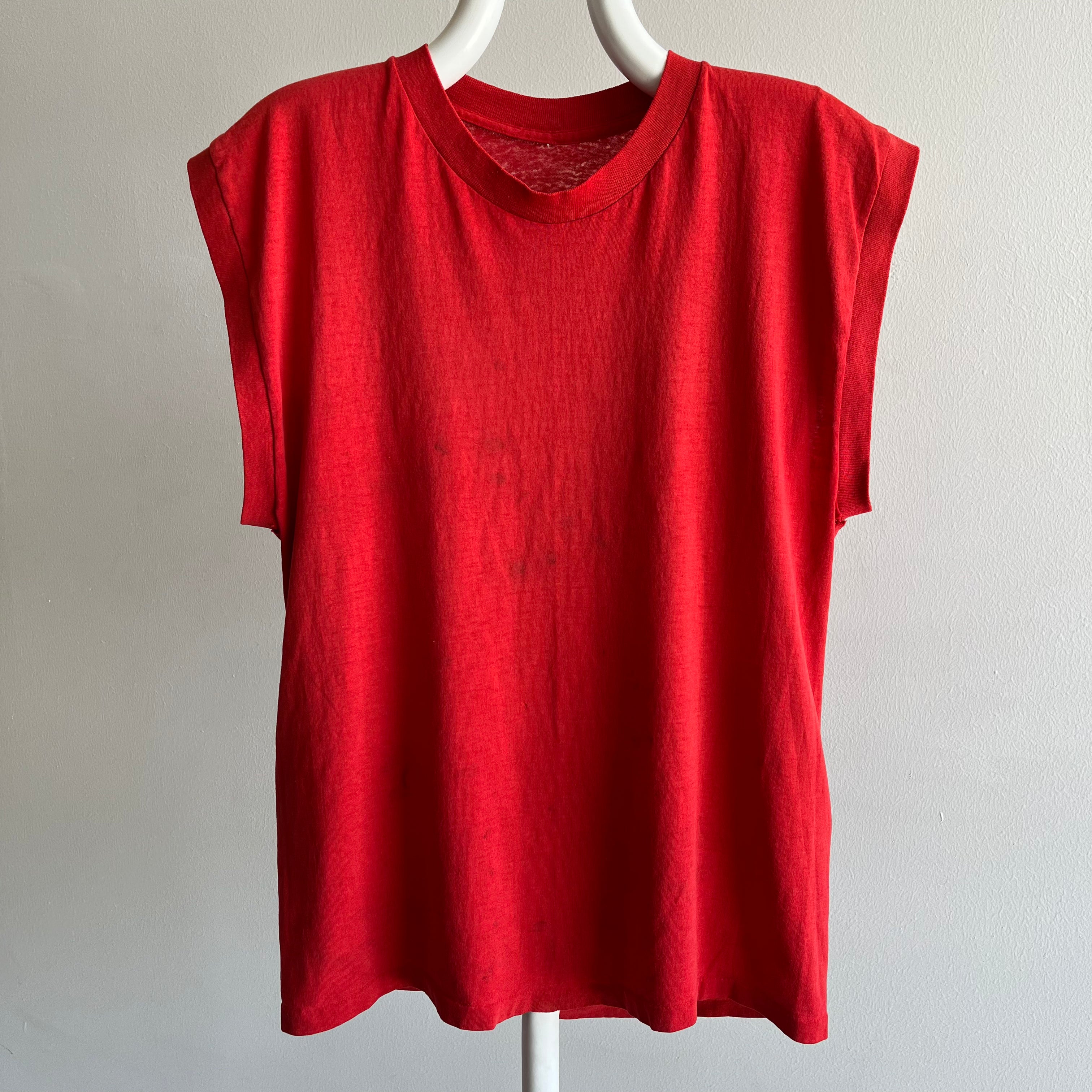 1980s Worn Red Muscle Tank - Stained
