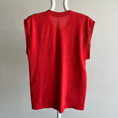 1980s Worn Red Muscle Tank - Stained