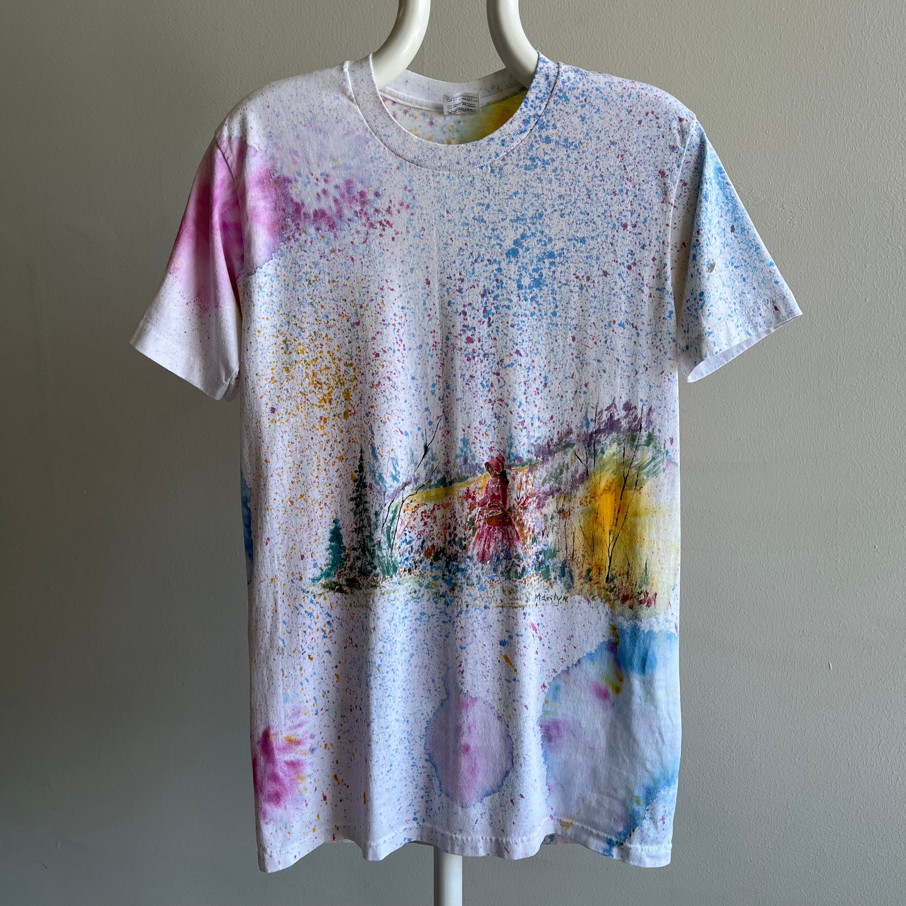 1980s Hand Painted Little Girl on The Prairie DIY T-Shirt