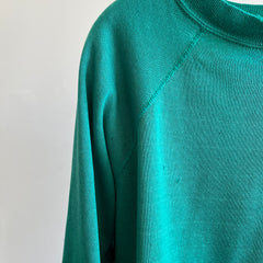 1980s Super Faded, Thin, Pin Striped, Paint Stained Teal Raglan