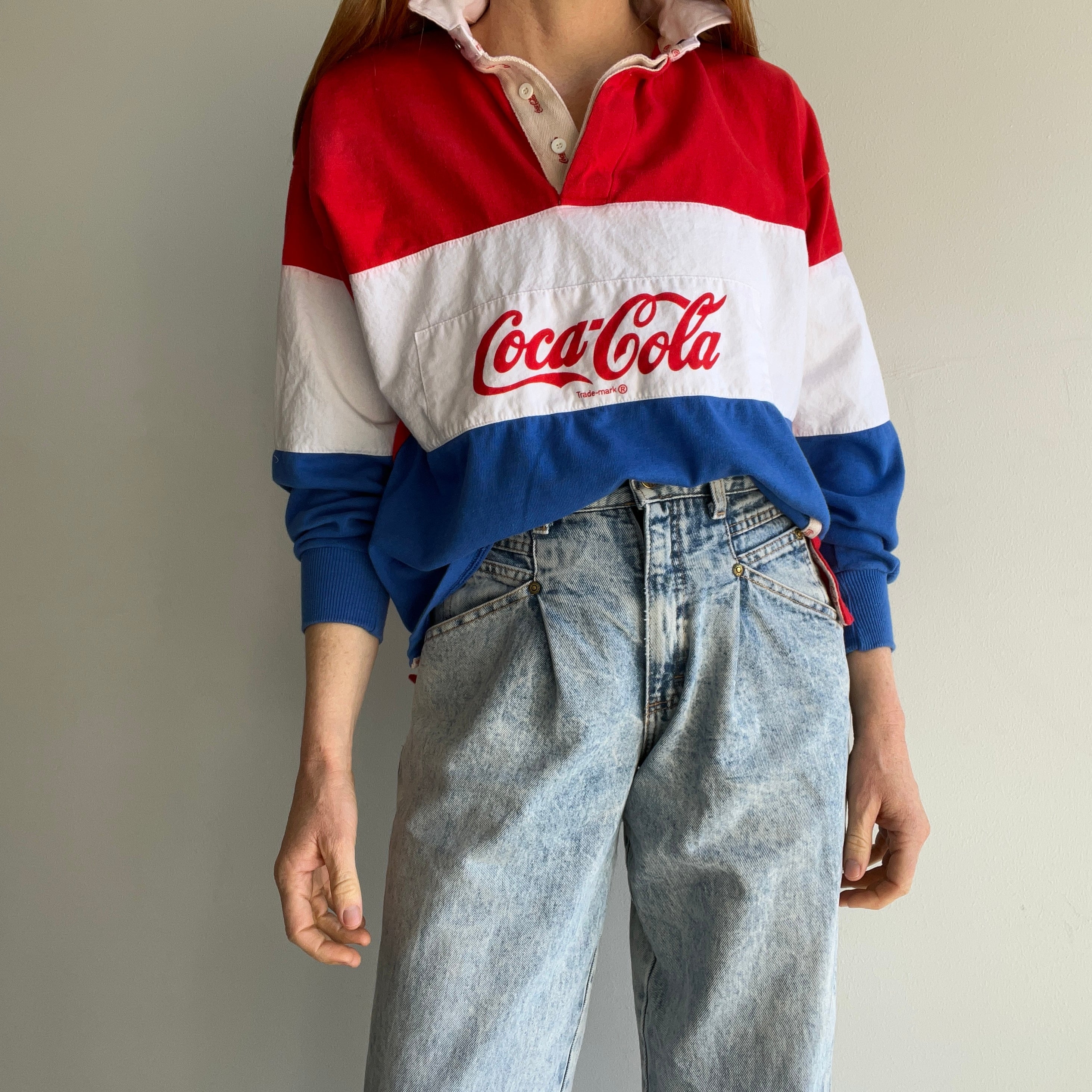 1990s Coke Color Block Rugby Style (Lighterweight) Shirt