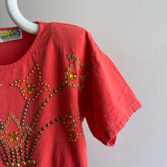 1980s Bedazzled T-Shirt with Shoulder Pads