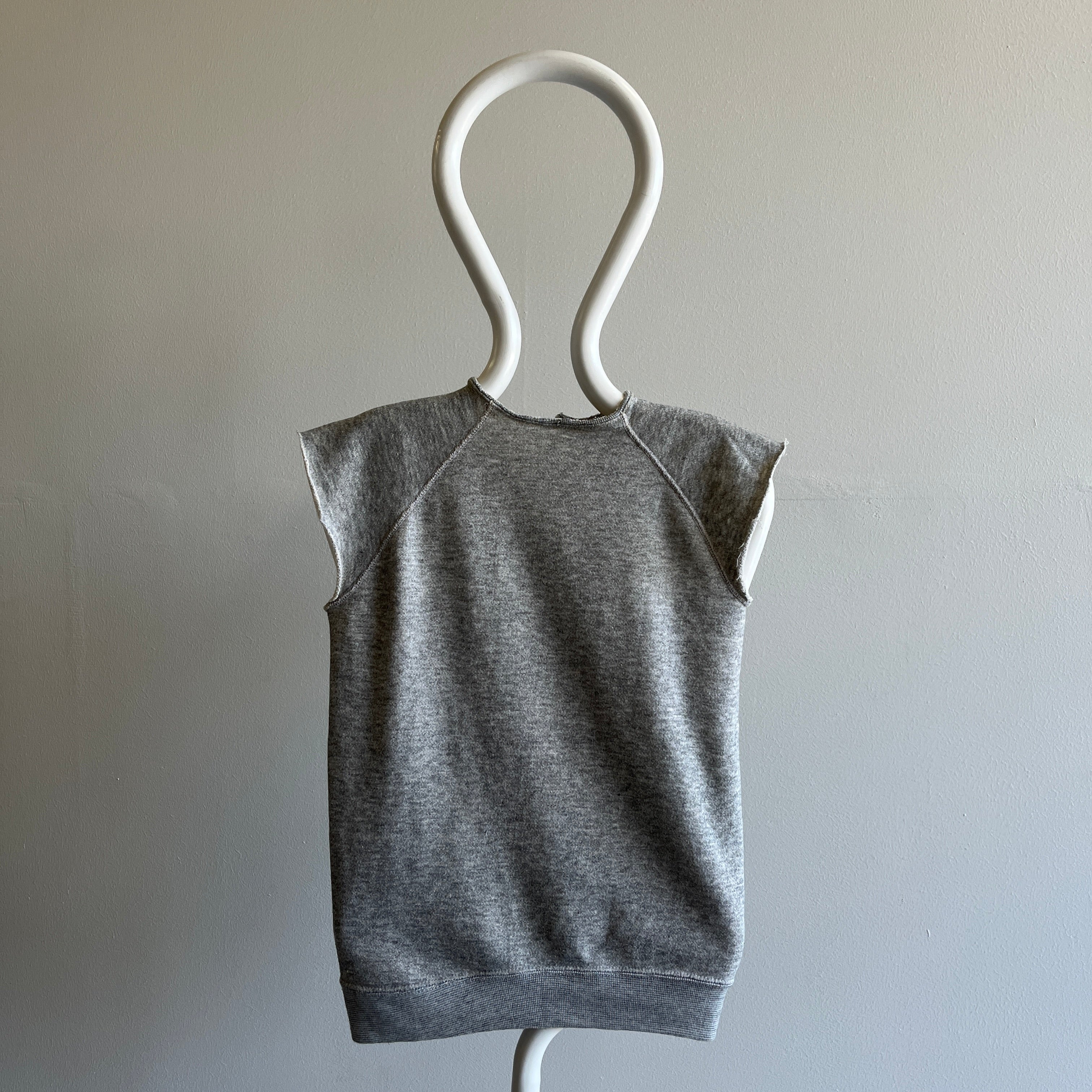 1970s Blank Gray Smaller Sized Muscle Tank Warm Up