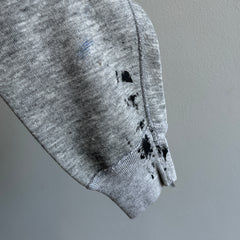 Sweat-shirt raglan gris blanc teinté de peinture des années 1980