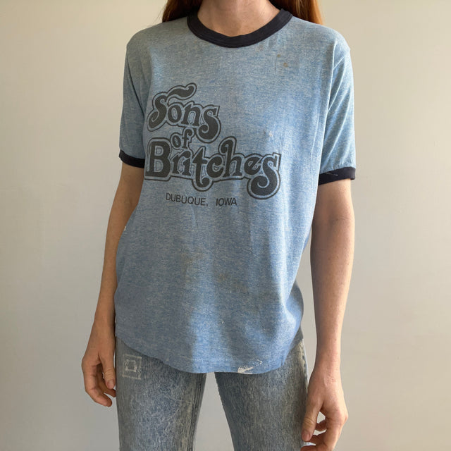 T-shirt à anneau Super Stained des années 1980 Sons of Britches