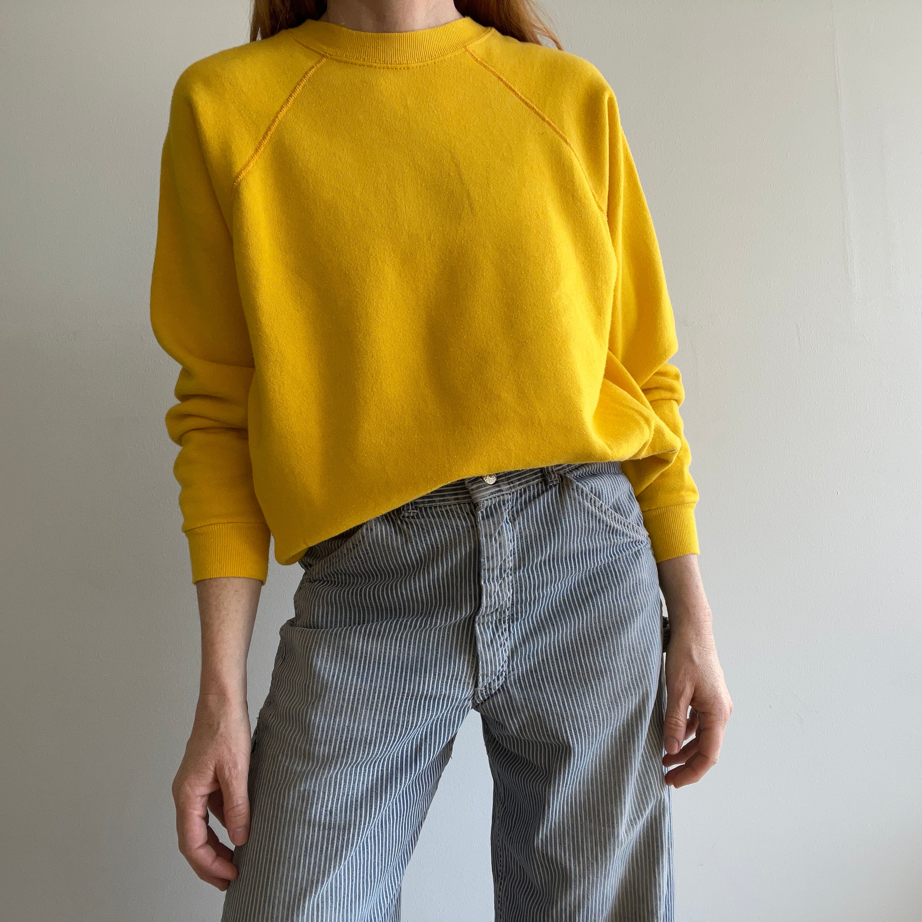 Raglan vierge jaune souci des années 1980 par Tultex