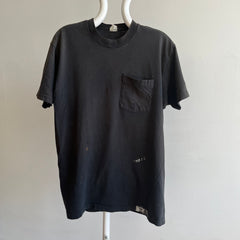 1980s FOTL Faded Blank Black Perfectly Worn and Paint Stained Pocket T-Shirt