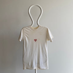 1970s DIY Sharpie Heart with a ? Super Age Stained White T-Shirt