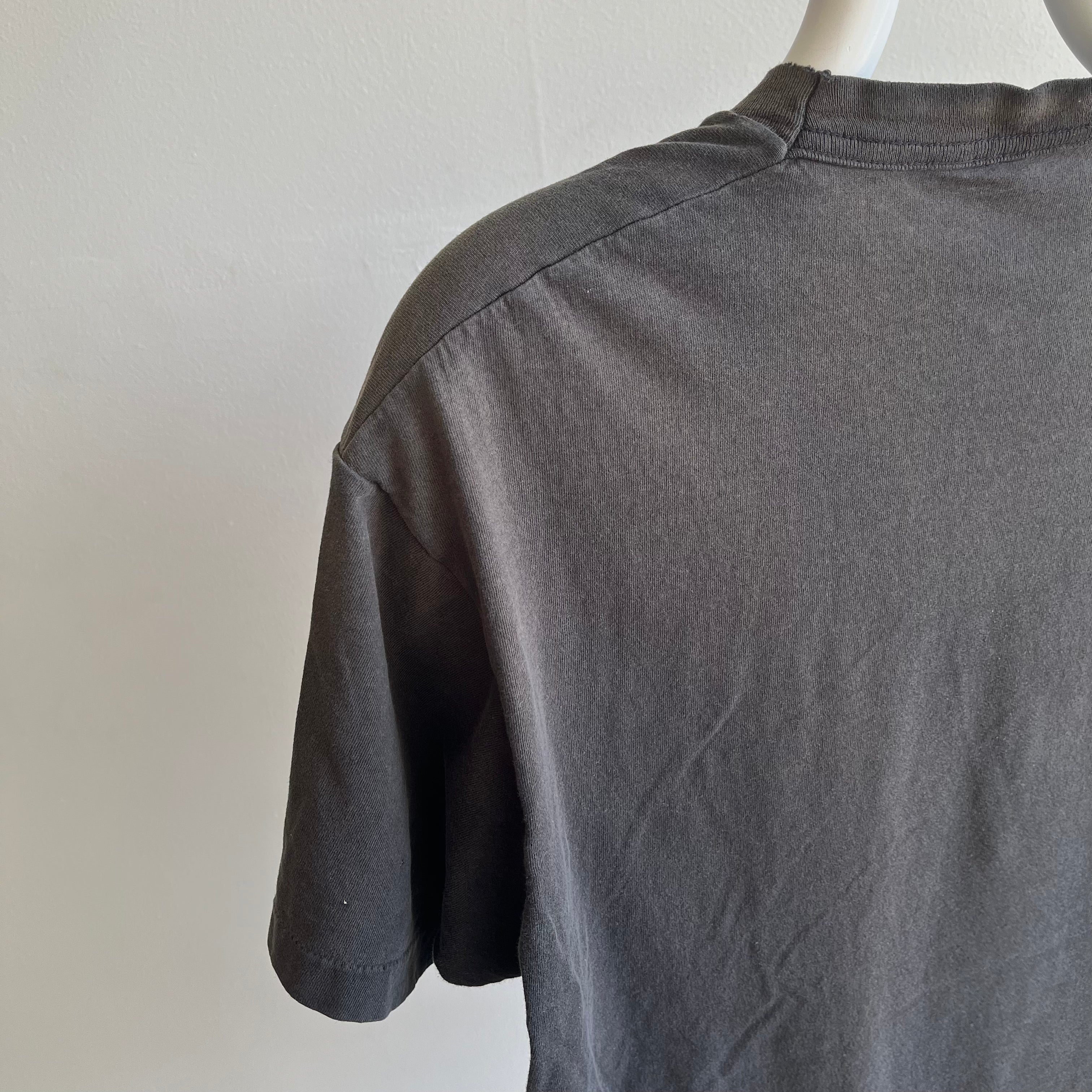 1980s FOTL Faded Blank Black Perfectly Worn and Paint Stained Pocket T-Shirt