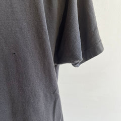 1980s FOTL Faded Blank Black T-shirt de poche parfaitement usé et taché de peinture