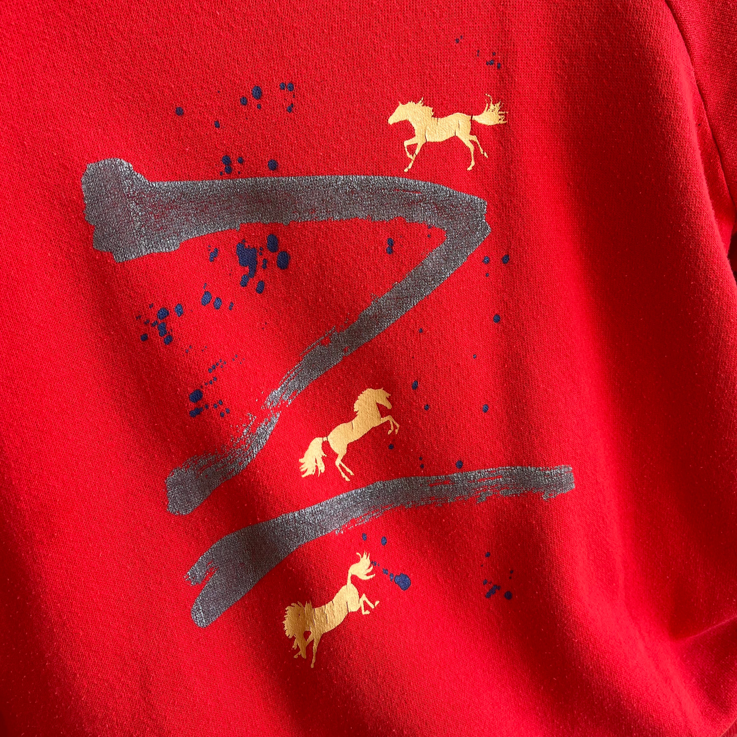 Sweat Horsey rouge des années 1980