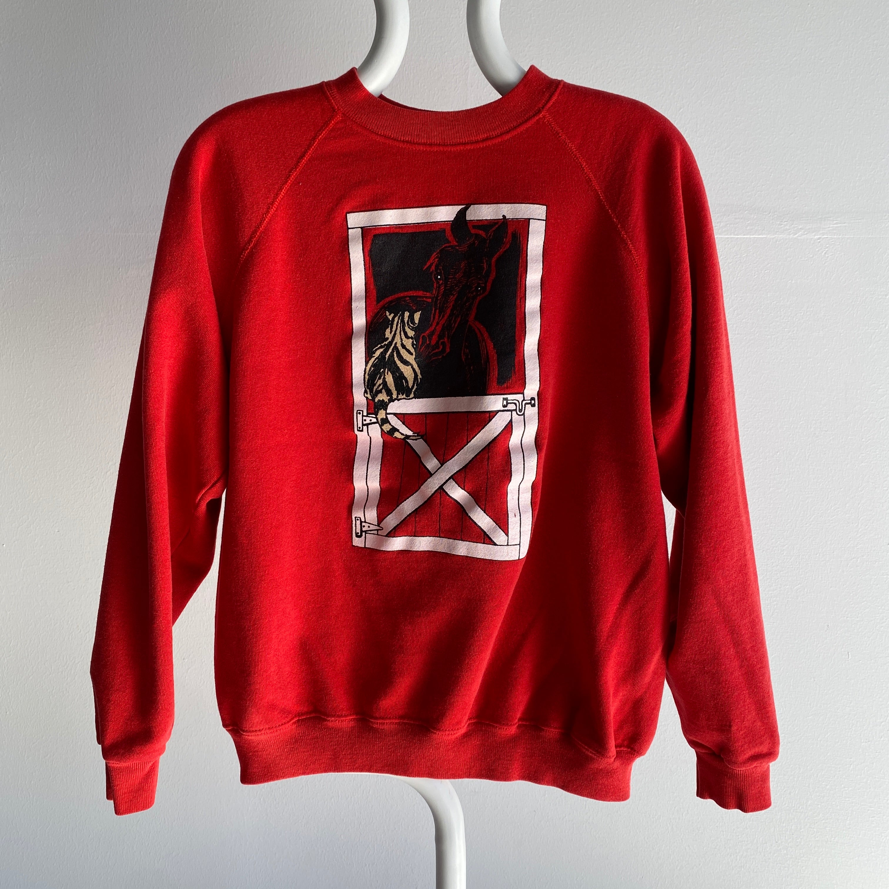 1980s Hanes Cat and Horse Graphic Sweatshirt