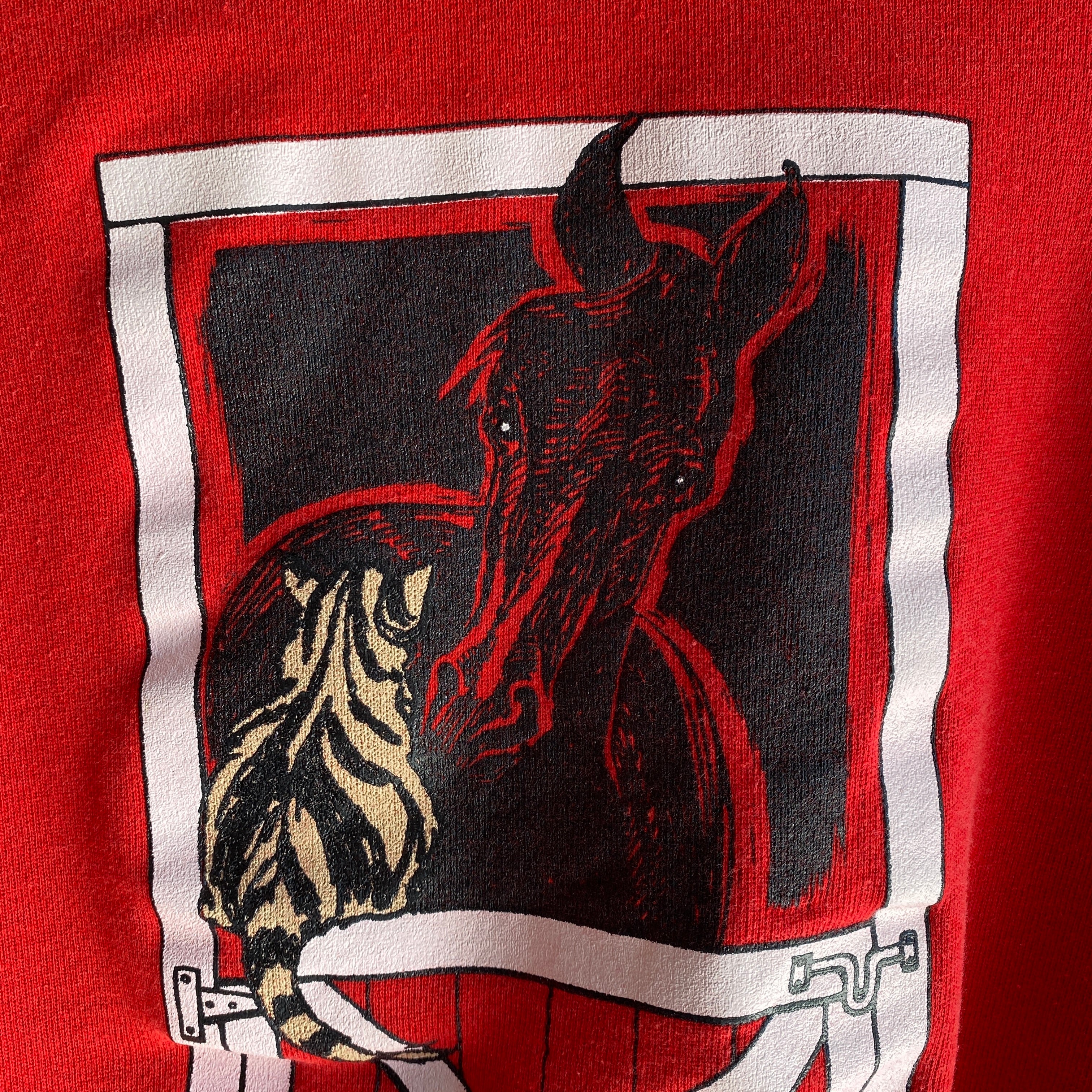 1980s Hanes chat et cheval graphique sweat-shirt