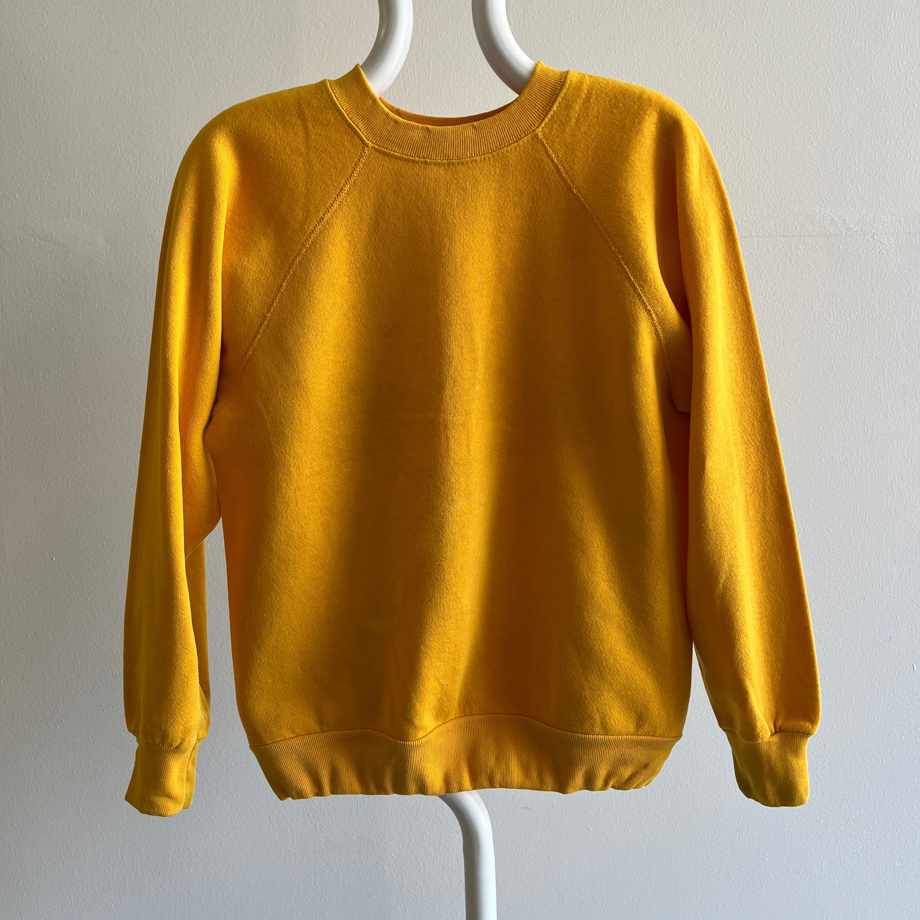 1980s Super Stained Blank Marigold Yellow Raglan Sweatshirt