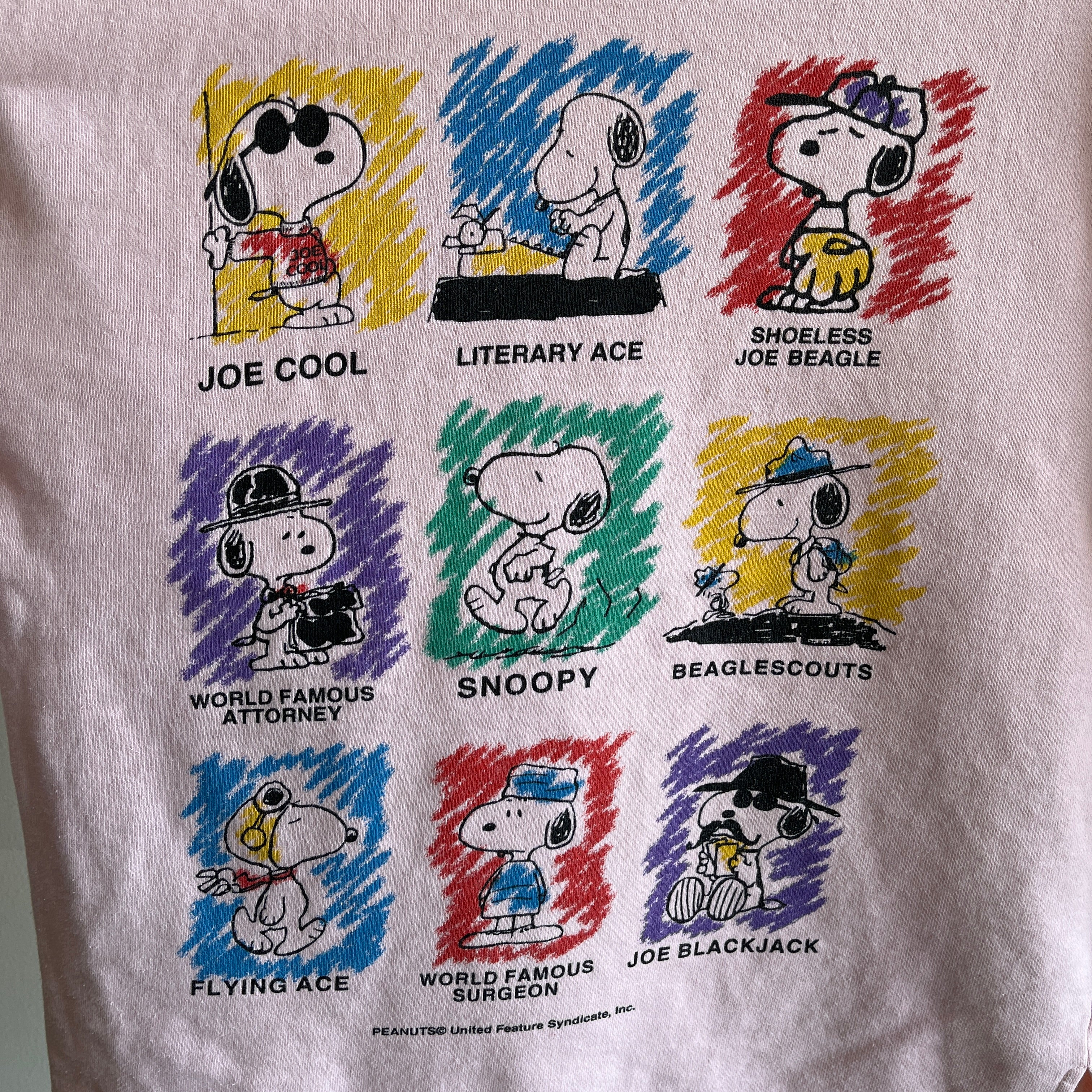 1980s Snoopy Mock Neck 100% Coton Manches 3/4 Gemme