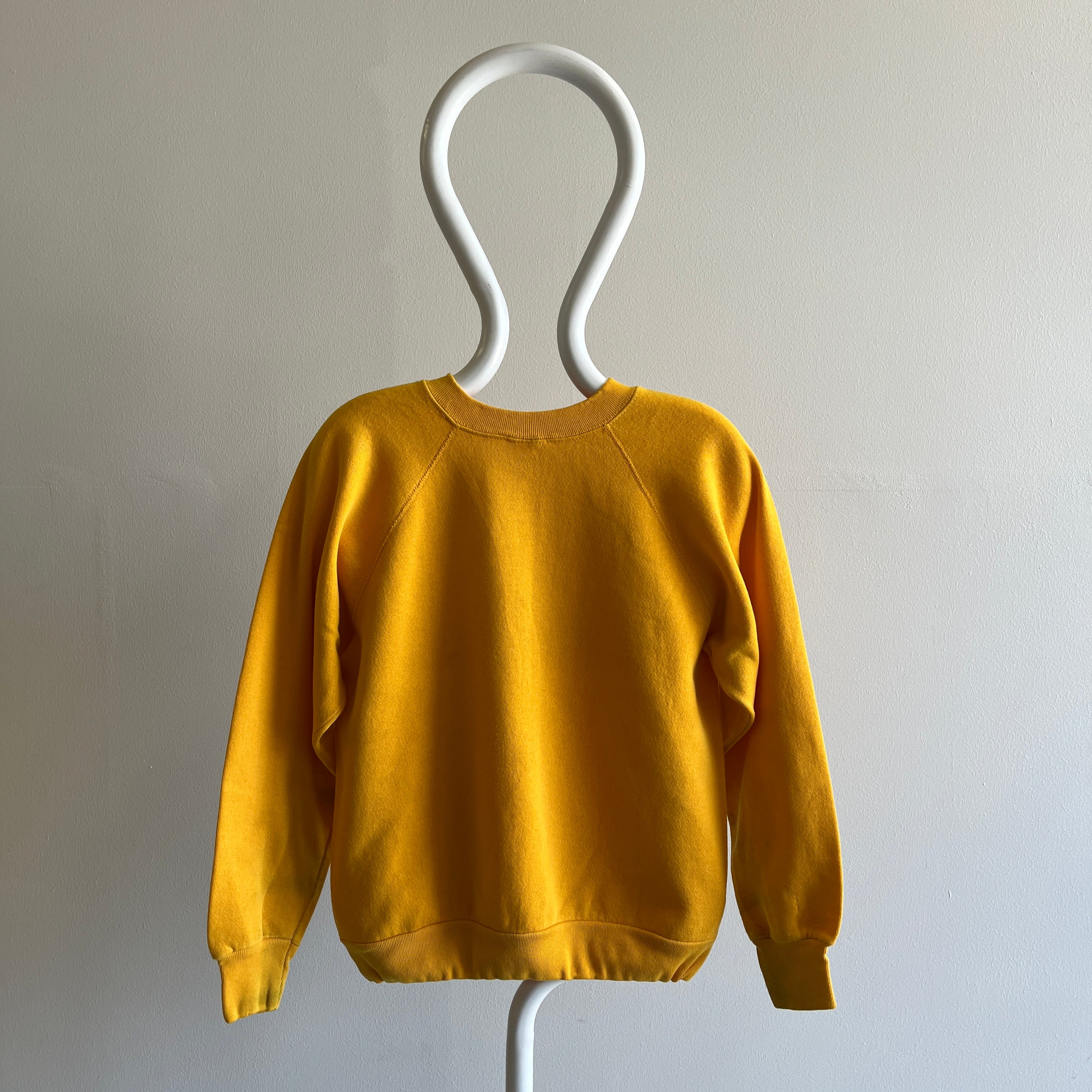 1980s Super Stained Blank Marigold Yellow Raglan Sweatshirt