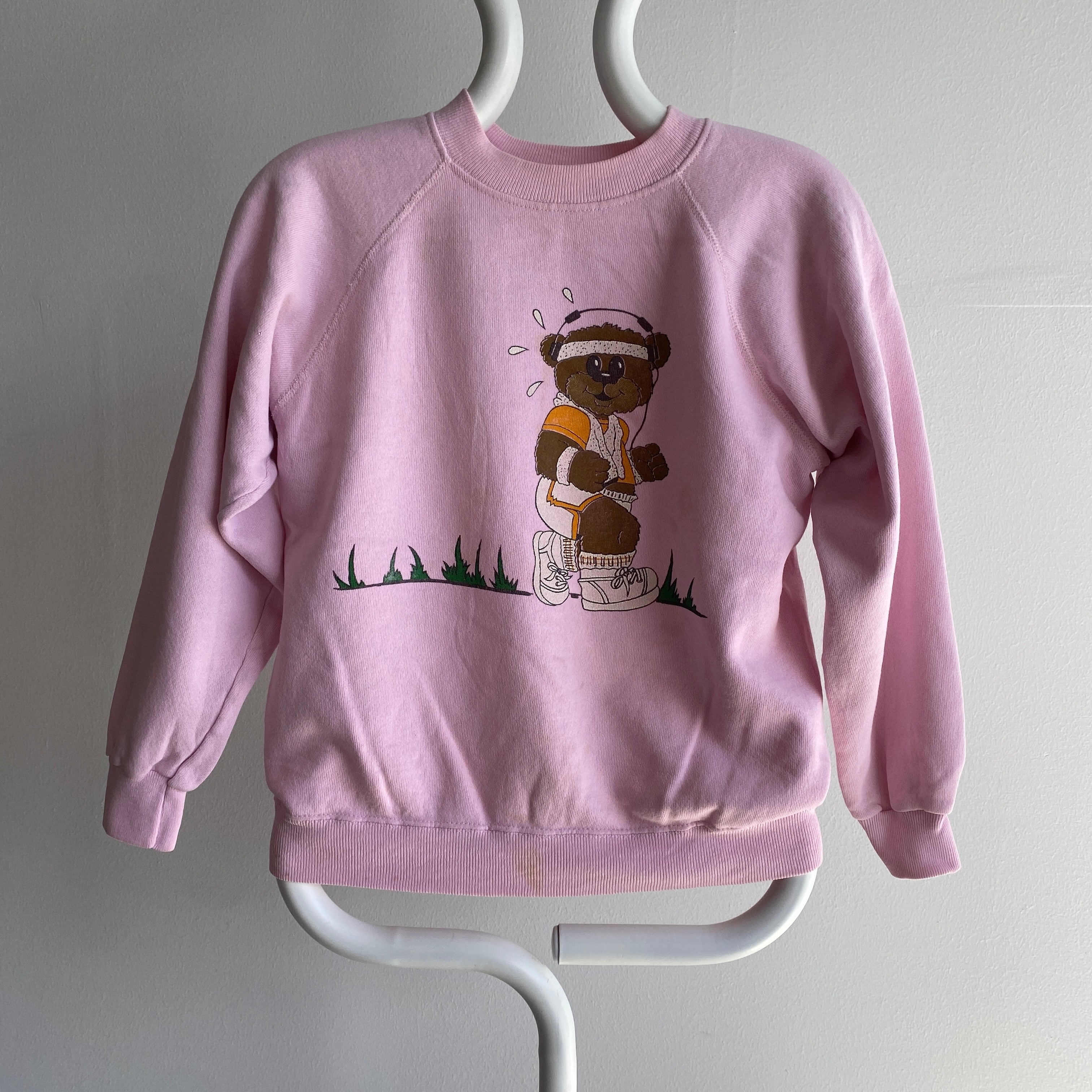 1980s Super Stained Teddy Bear Working Out Sweatshirt