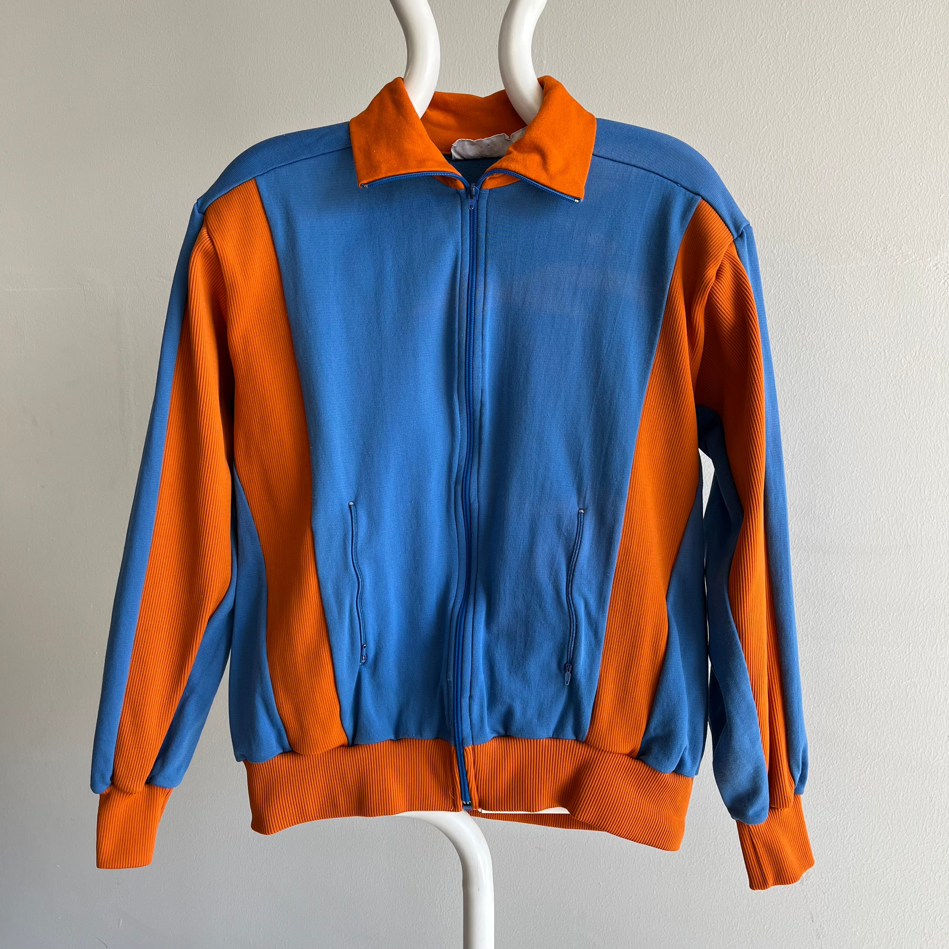 1970s Two Tone Structured Nylon/Cotton Zip Up - REALLLL GOOOOOD