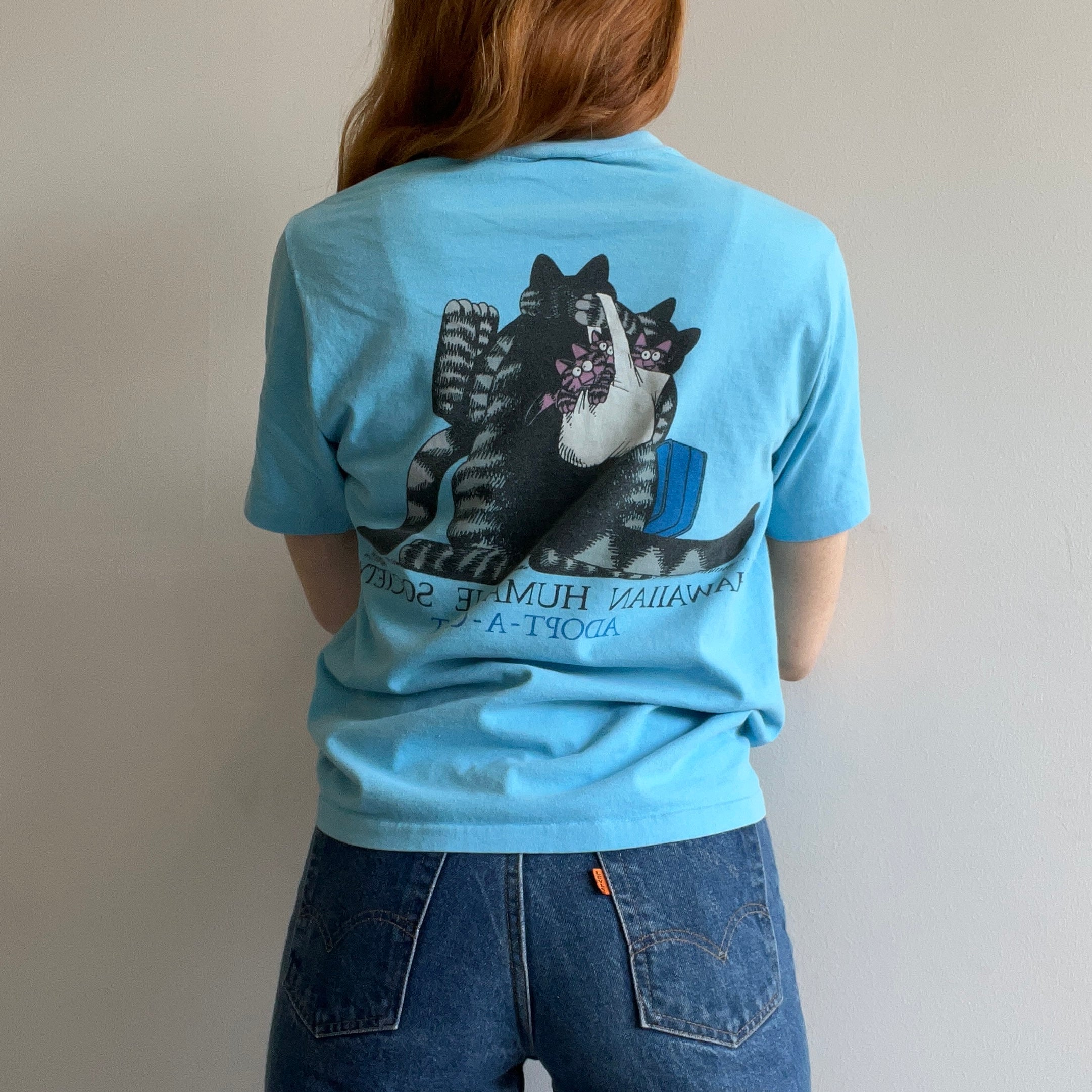 1970s Hawaiian Humane Society Adopt-A-Cat Front and Back T-Shirt