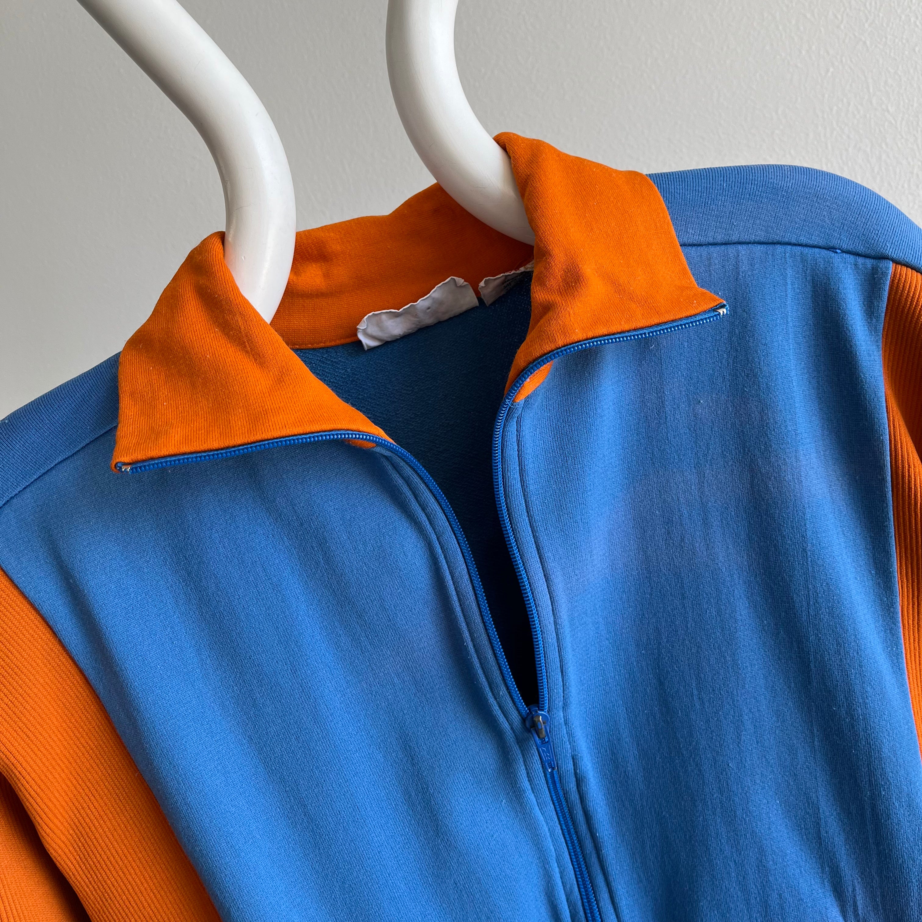 1970s Two Tone Structured Nylon/Cotton Zip Up - REALLLL GOOOOOD