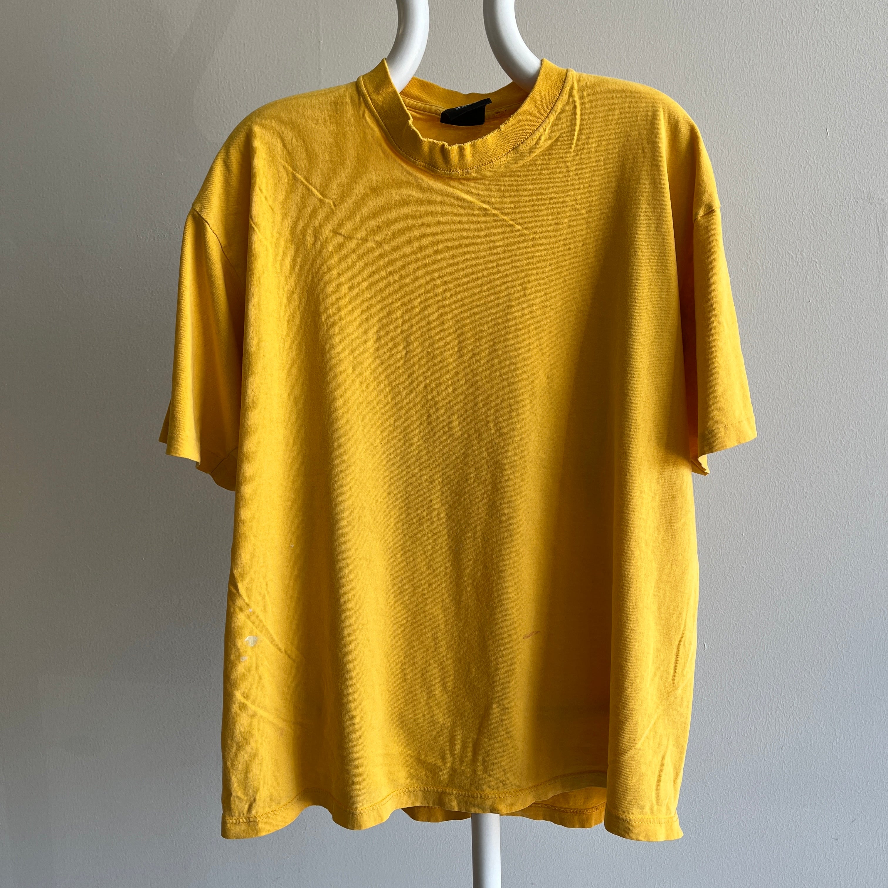 1990s Super Soft and Worn Marigold Yellow Cotton T-Shirt by Soffe