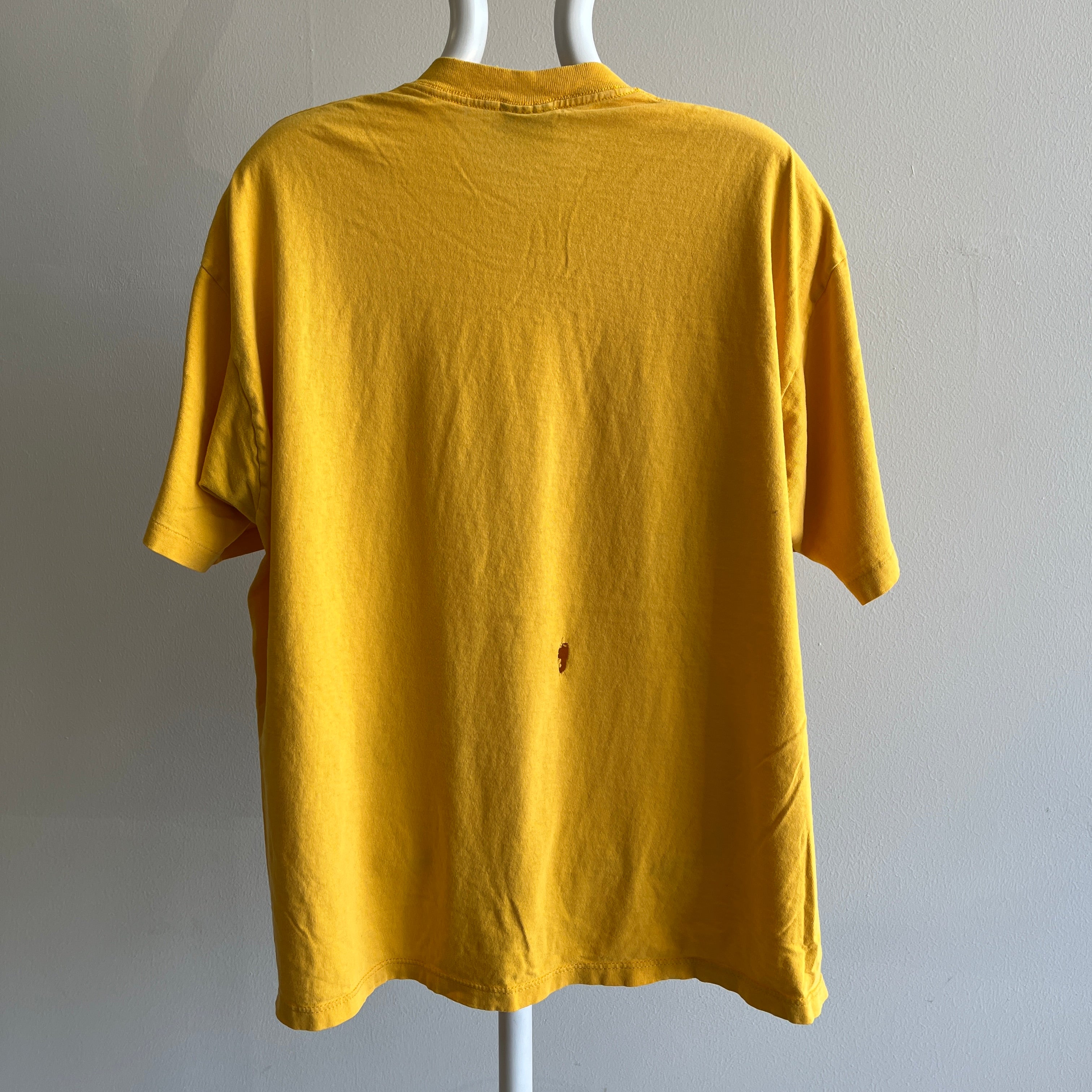 1990s Super Soft and Worn Marigold Yellow Cotton T-Shirt by Soffe