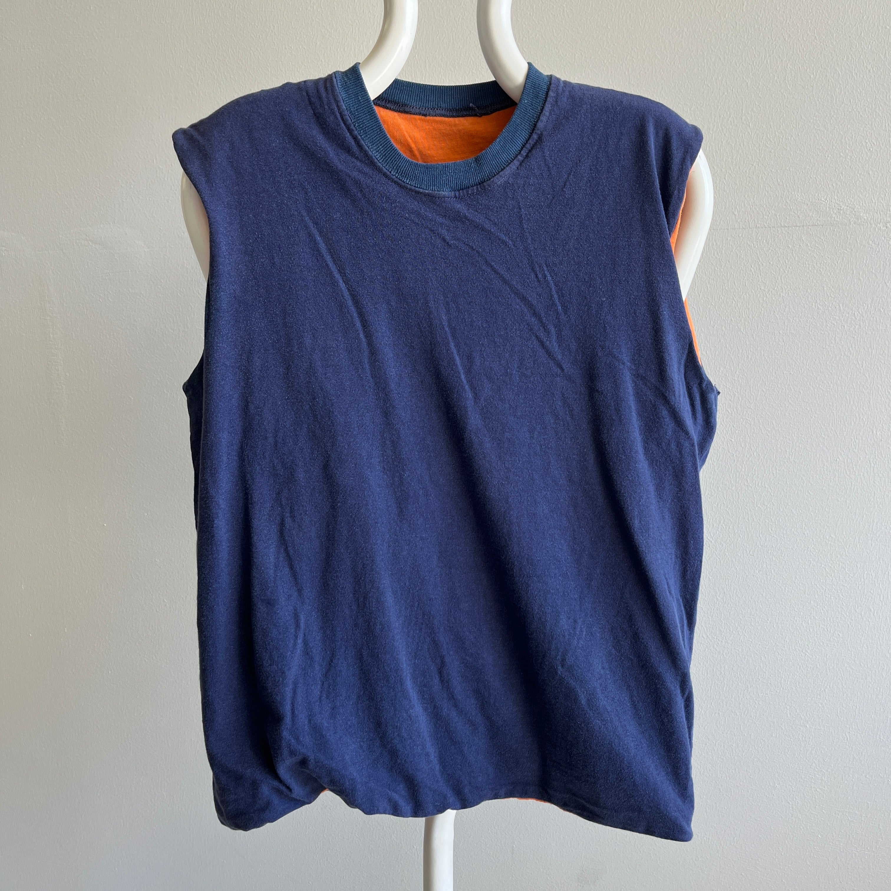 1970s Reversible Navy and Orange Super Soft Muscle Tank