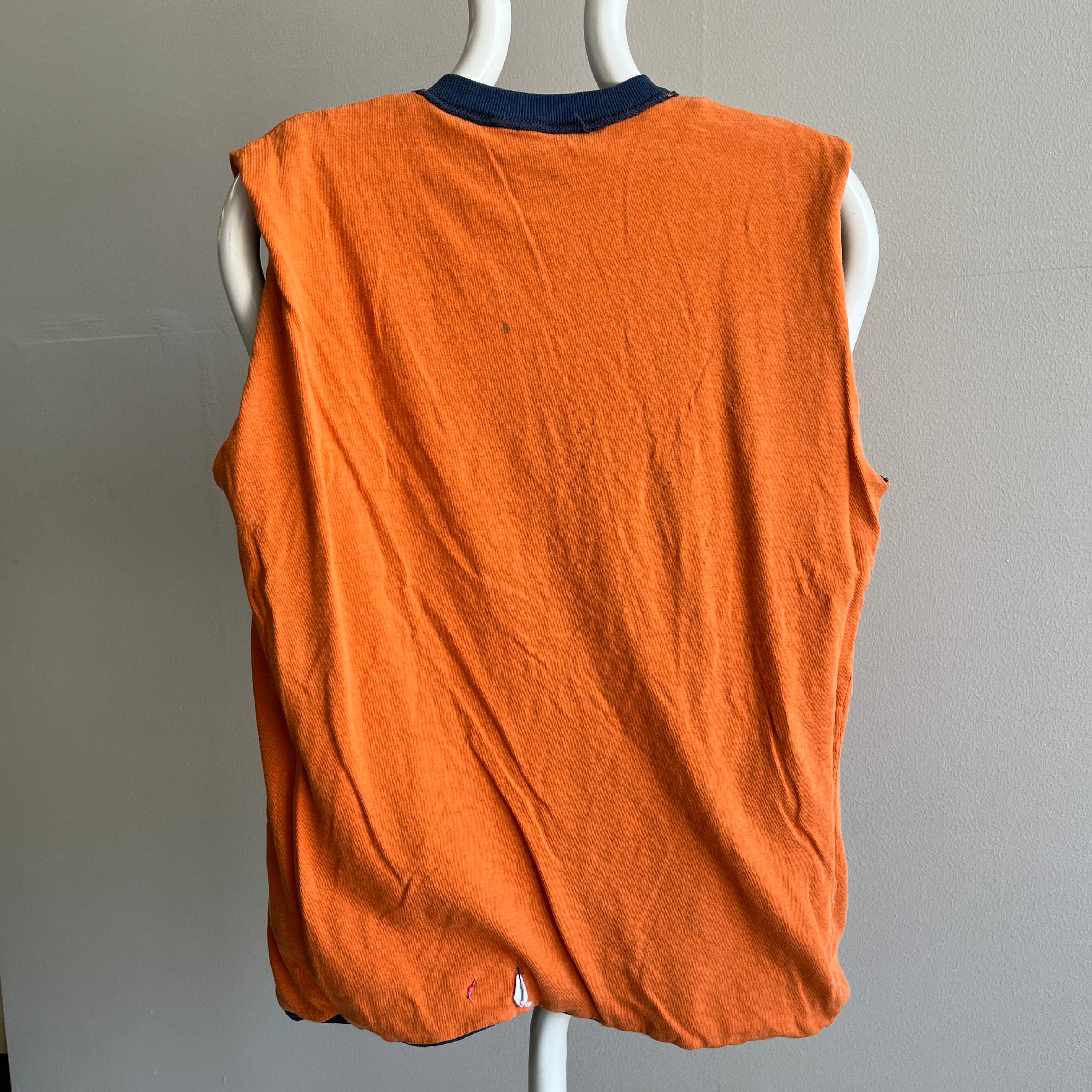 1970s Reversible Navy and Orange Super Soft Muscle Tank