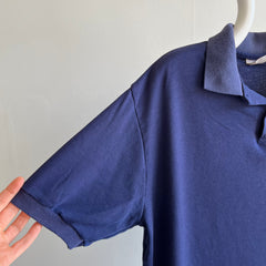 1990s Blank Navy Polo Shirt - Soft Jersey