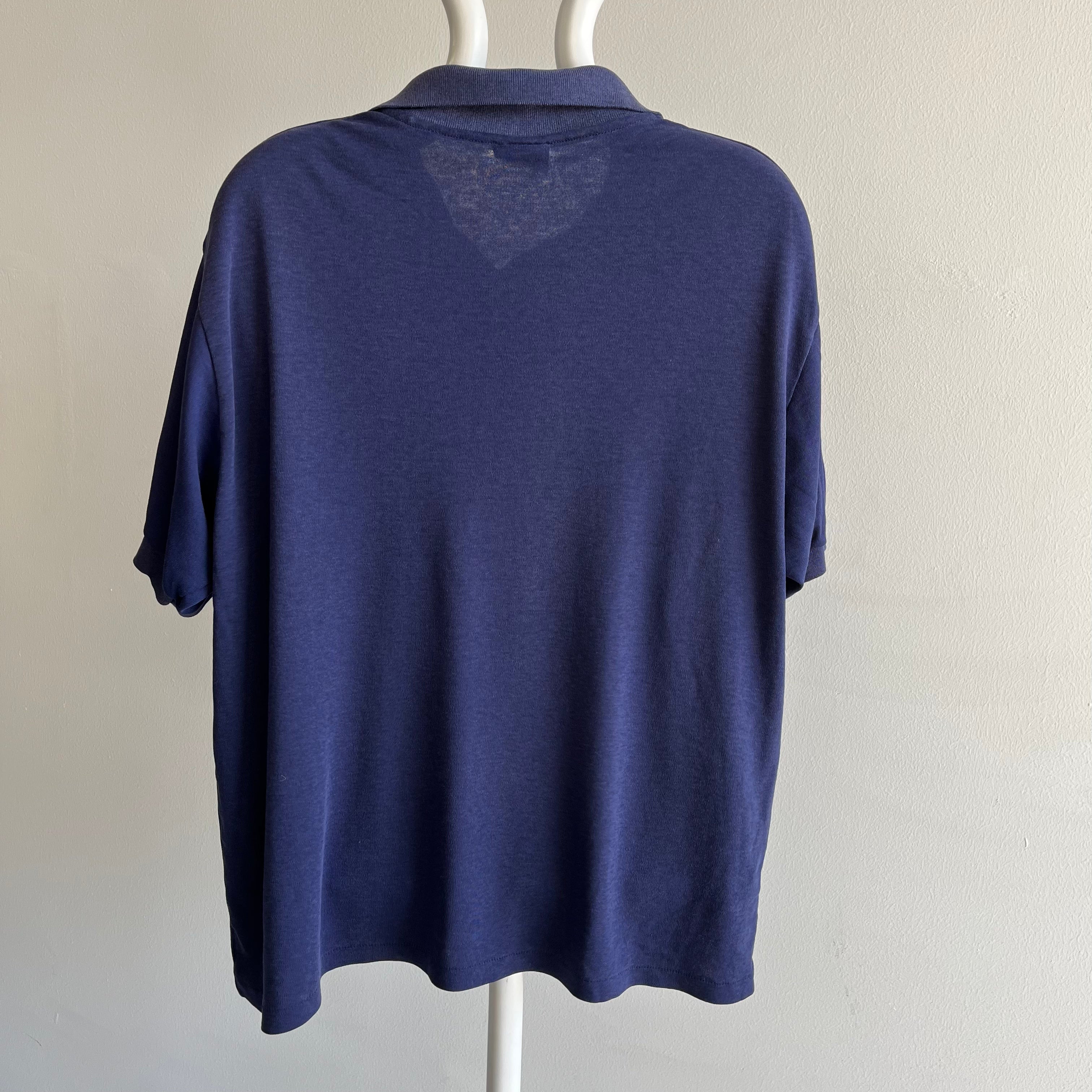 1990s Blank Navy Polo Shirt - Soft Jersey