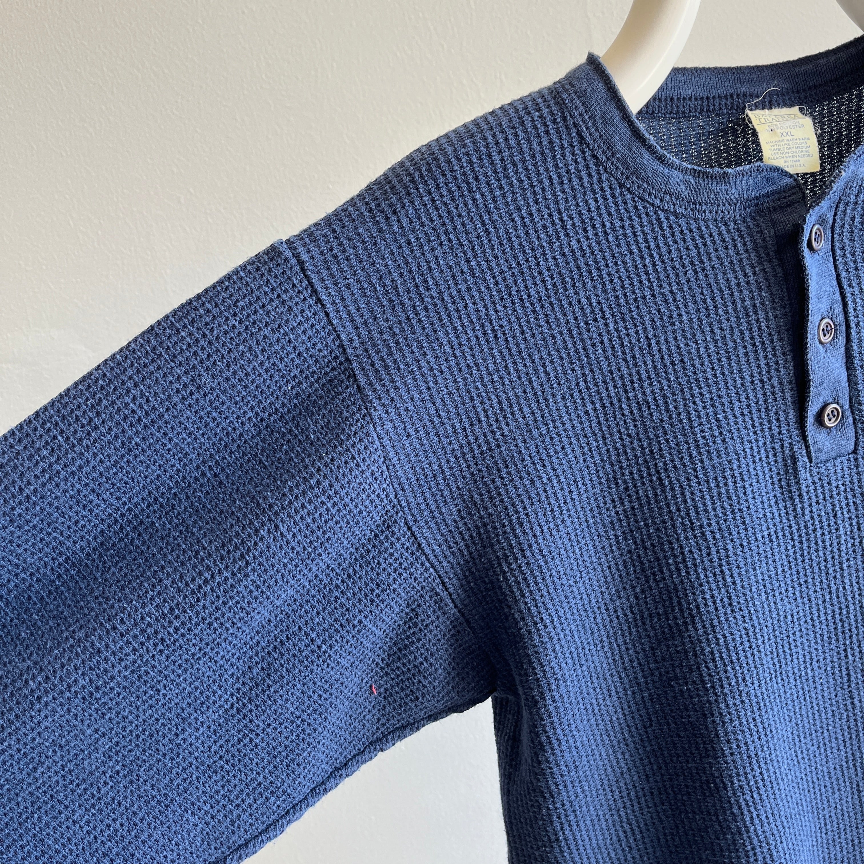 1980s Navy Long Sleeve Henley Thermal