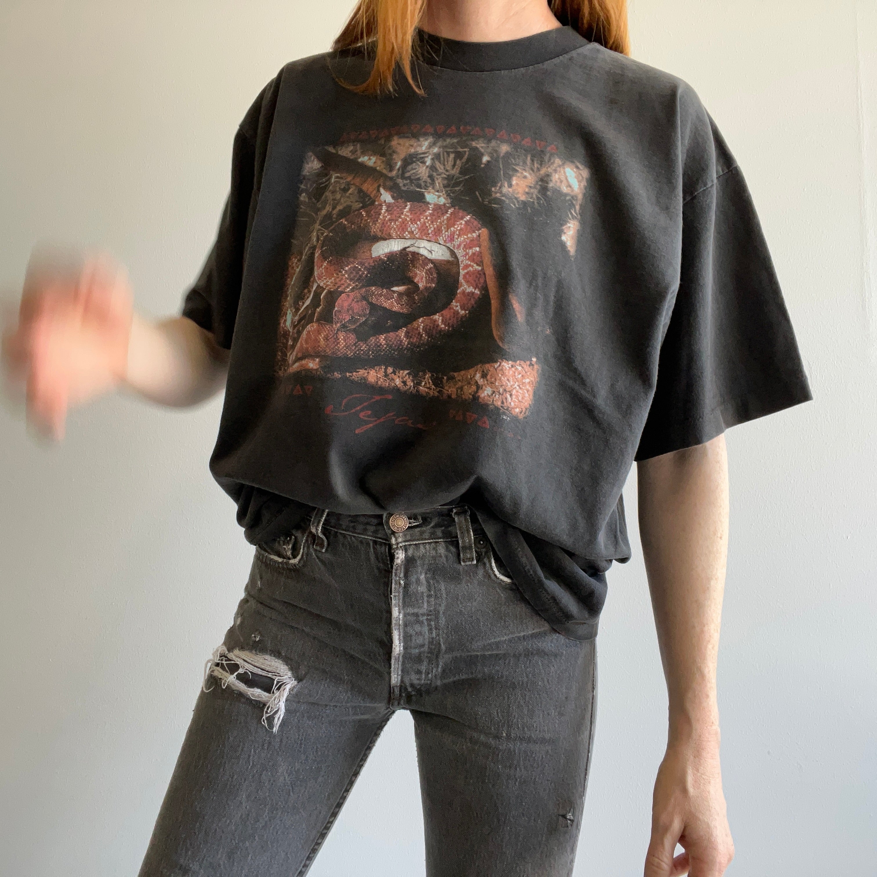 T-shirt serpent à sonnettes des années 1990 au Texas