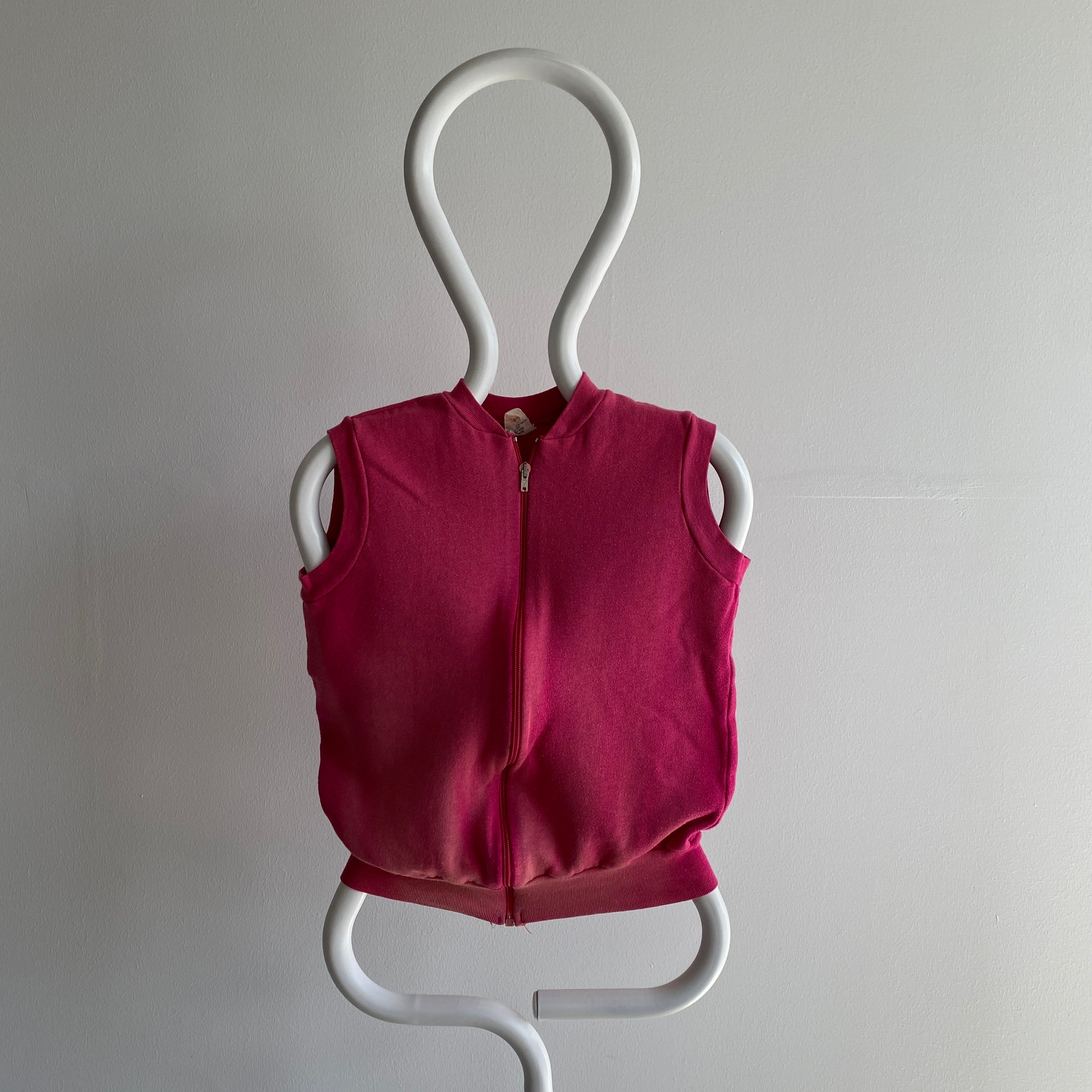 1970s SUPER COOL SUN FADE Zip Up Hot Pink Sweatshirt Warm Up Vest