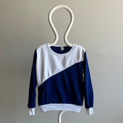 1980s Navy and White Color Block Sweatshirt